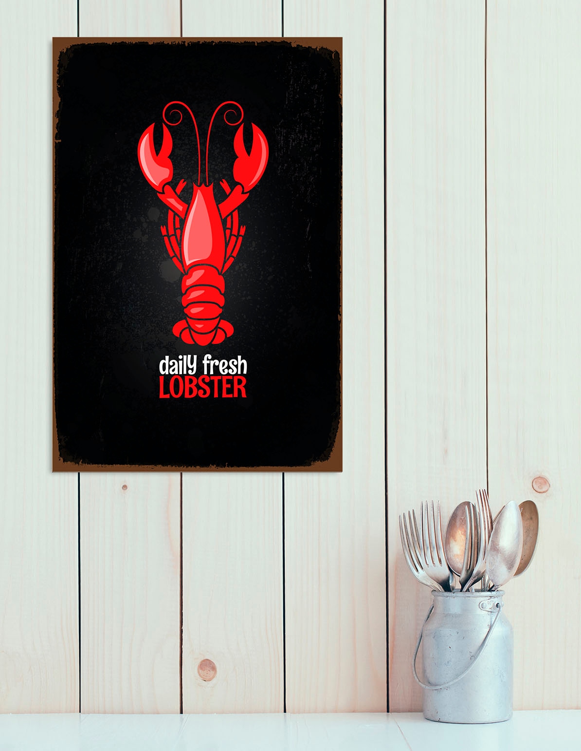 Image of queence Metallbild "Lobster" Schriftzug Schriftzüge Tiere 1 Stk. tlg. Stahlschilder