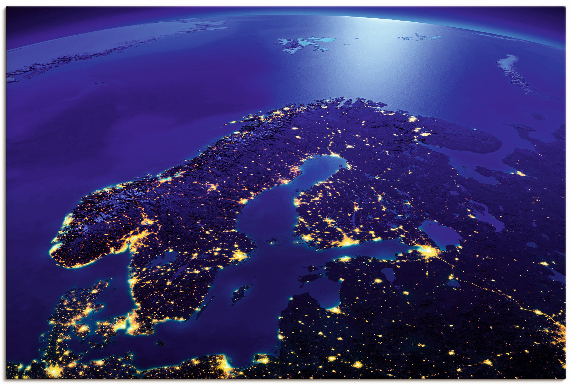 Image of Artland Wandbild »Skandinavien vom Weltraum«, Weltall & Kosmos, (1 St.), in vielen Grössen & Produktarten - Alubild / Outdoorbild für den Aussenbereich, Leinwandbild, Poster, Wandaufkleber / Wandtattoo auch für Badezimmer geeignet bei Ackermann Versand Sc