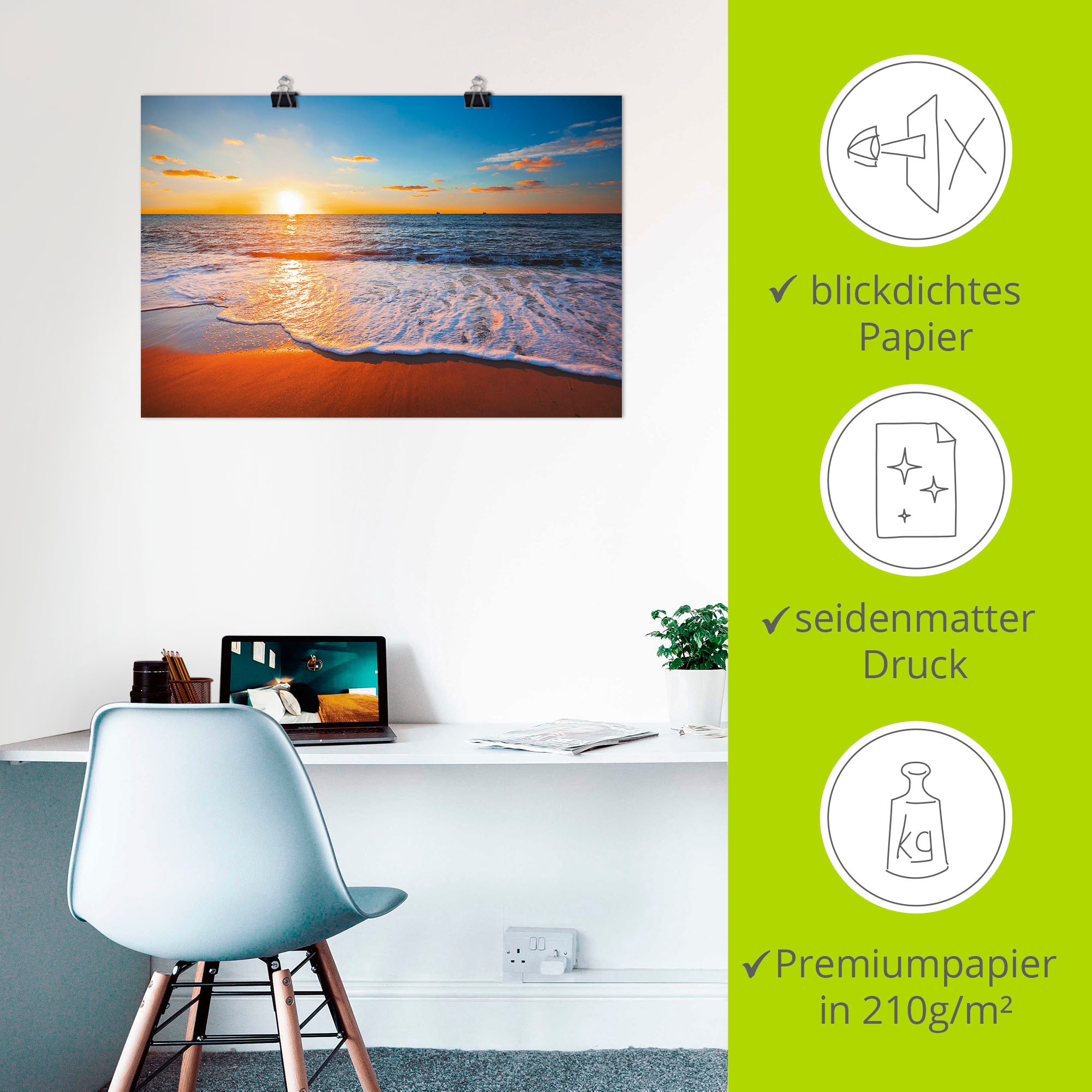 Artland Wandbild »Sonnenuntergang und das Meer«, Strand, (1 St.), als Alubild, Outdoorbild, Leinwandbild, Poster in verschied. Grössen