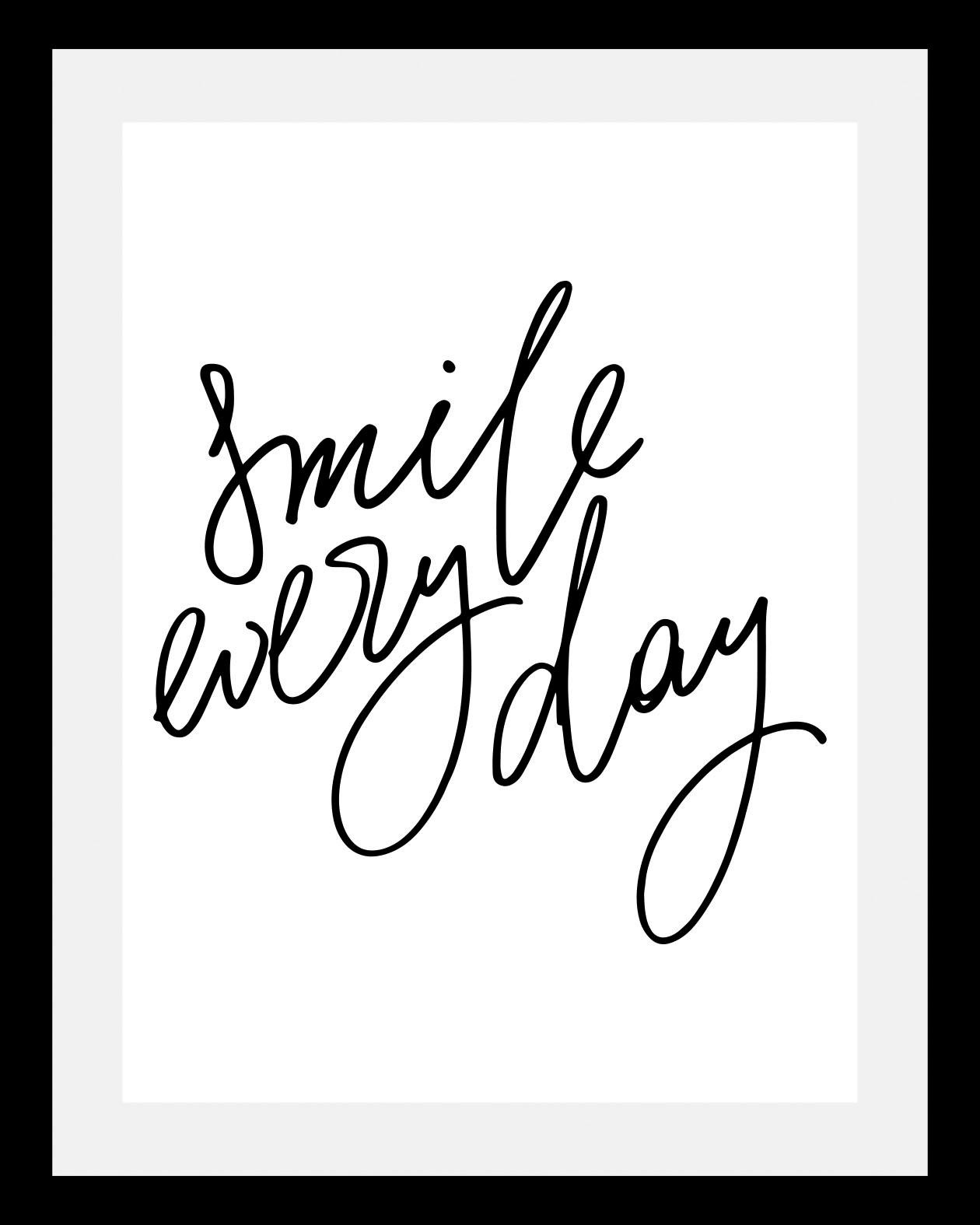 Image of queence Bild "Smile" Motivationsbilder Schriftzug Schwarz-Weiss Sprüche & Texte HD Premium Poster-Druck inkl. Holzrahmen
