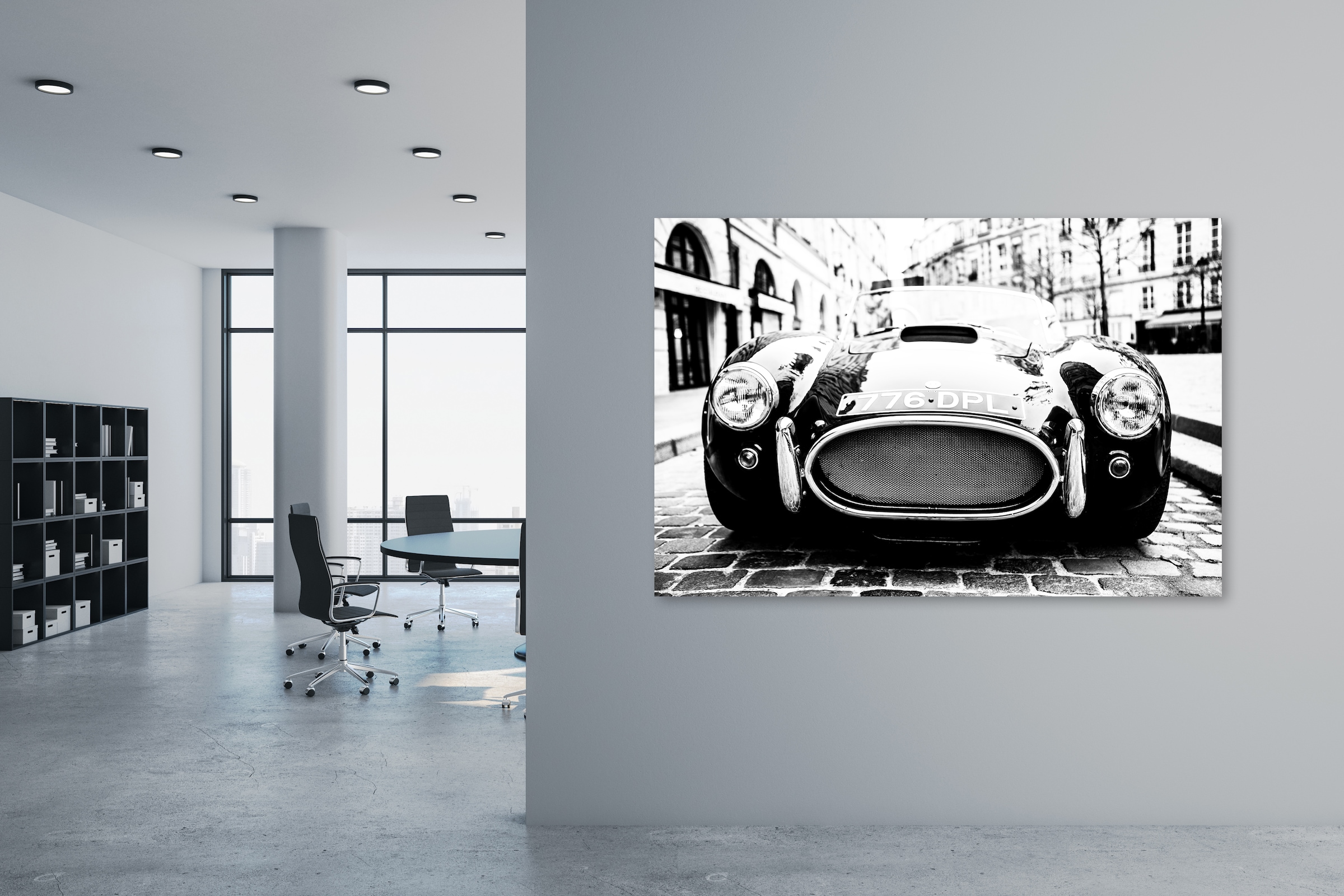 queence Leinwandbild »Oldtimer«, Auto-Modern-Kunst-Schwarz-Weiss, (1 St.), Akustikbild mit sehr guten Schallabsorptions-Eigenschaften