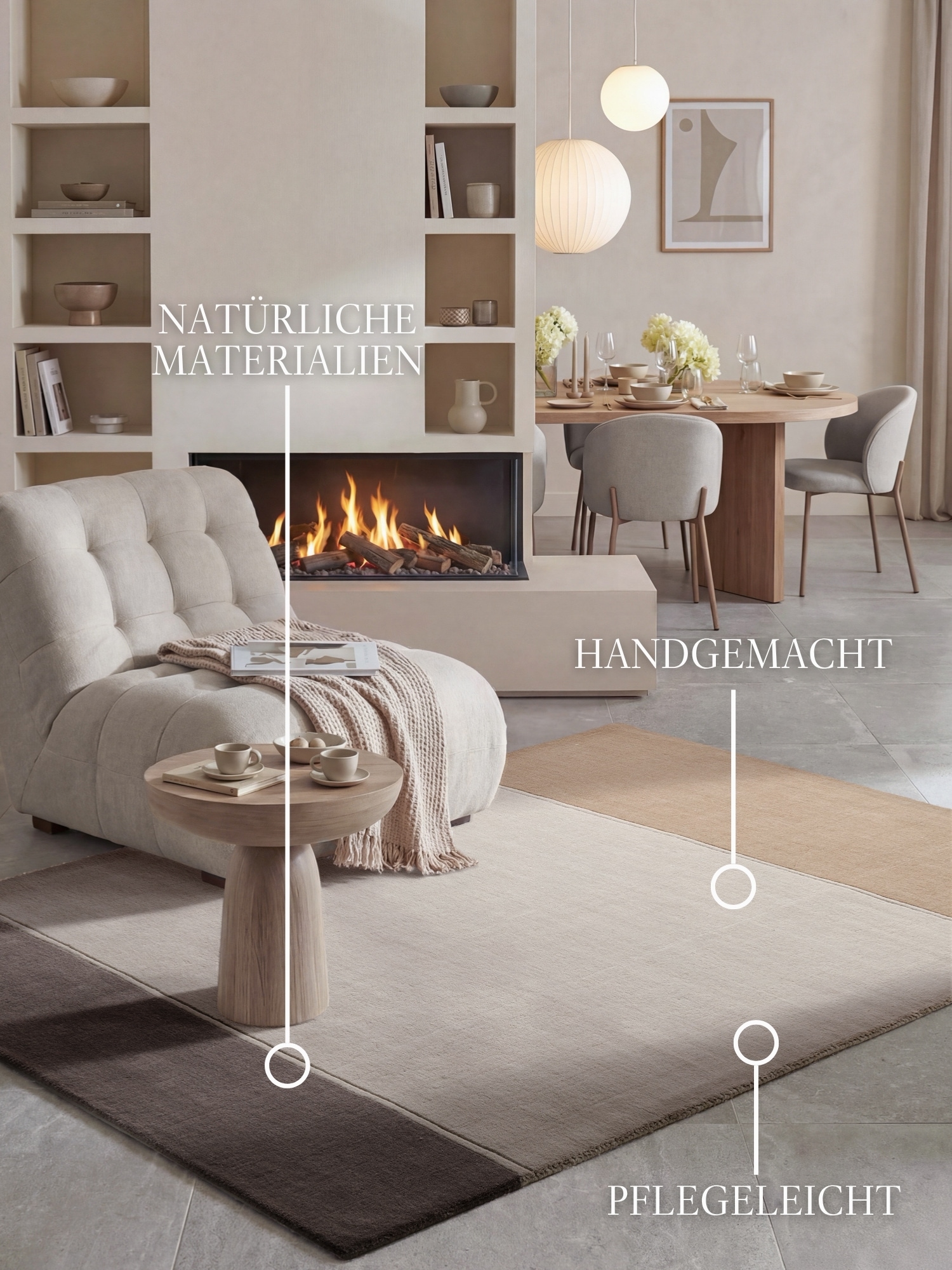 Villeroy & Boch Wollteppich »Wollteppich Quentin« rechteckig 16 mm Höhe Wolle, Natur, Handgemacht, Landhaus, Skandi, Wohnzimmer, Schlafzimmer