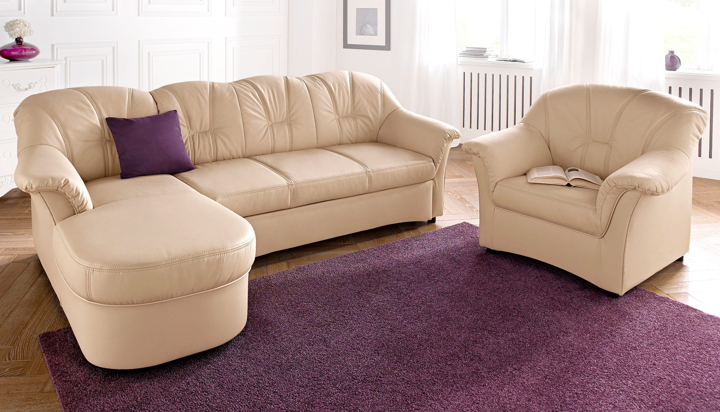 DOMO collection Ecksofa »Flores Schlafsofa, B/T/H: 233/142/86 cm, L-Form«, wahlweise mit Bettfunktion, wahlweise mit Federkern, auch in Leder