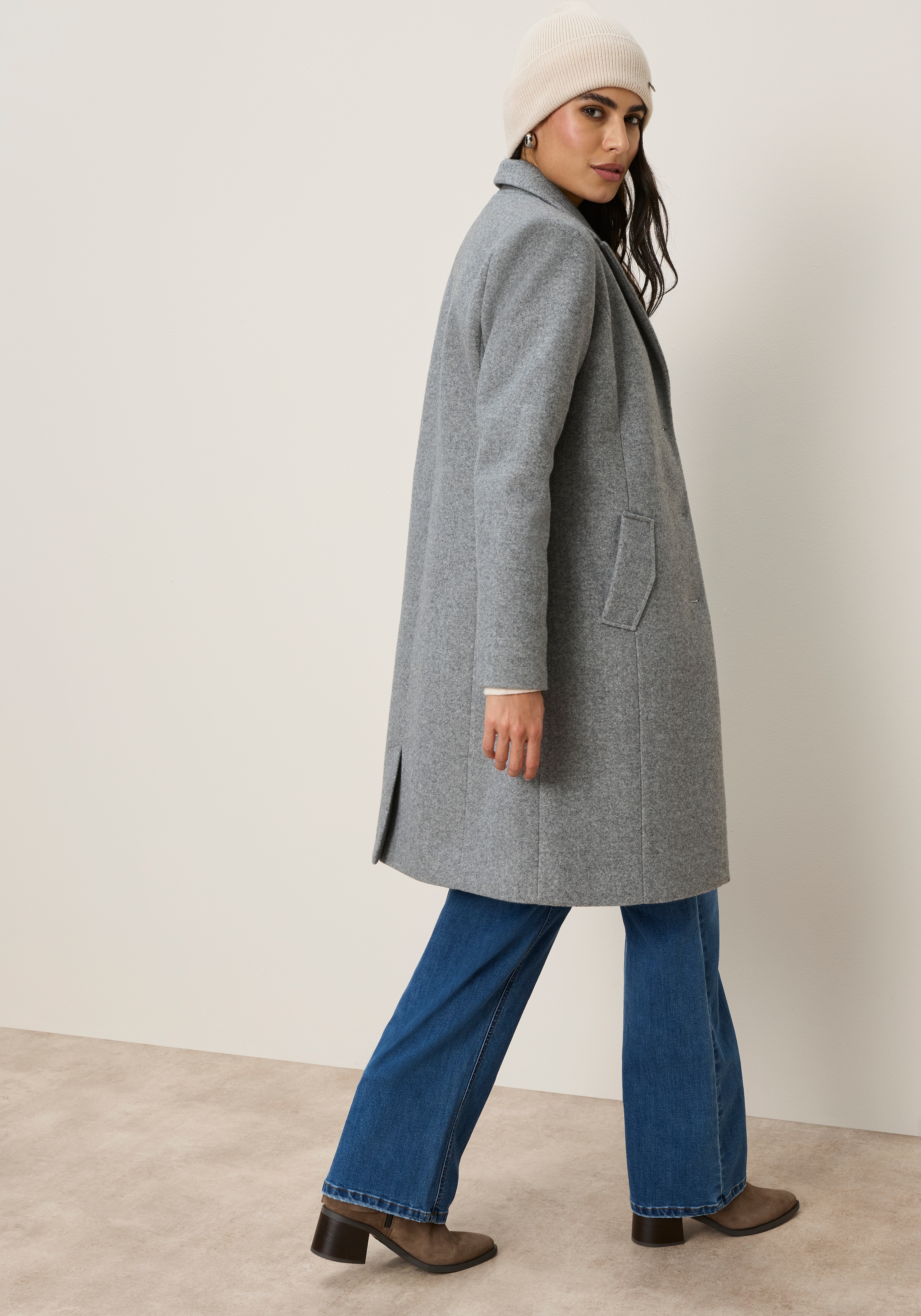 Tamaris Manteau long coupe ajustée, col à revers et boutons, idéal pour la mi-saison