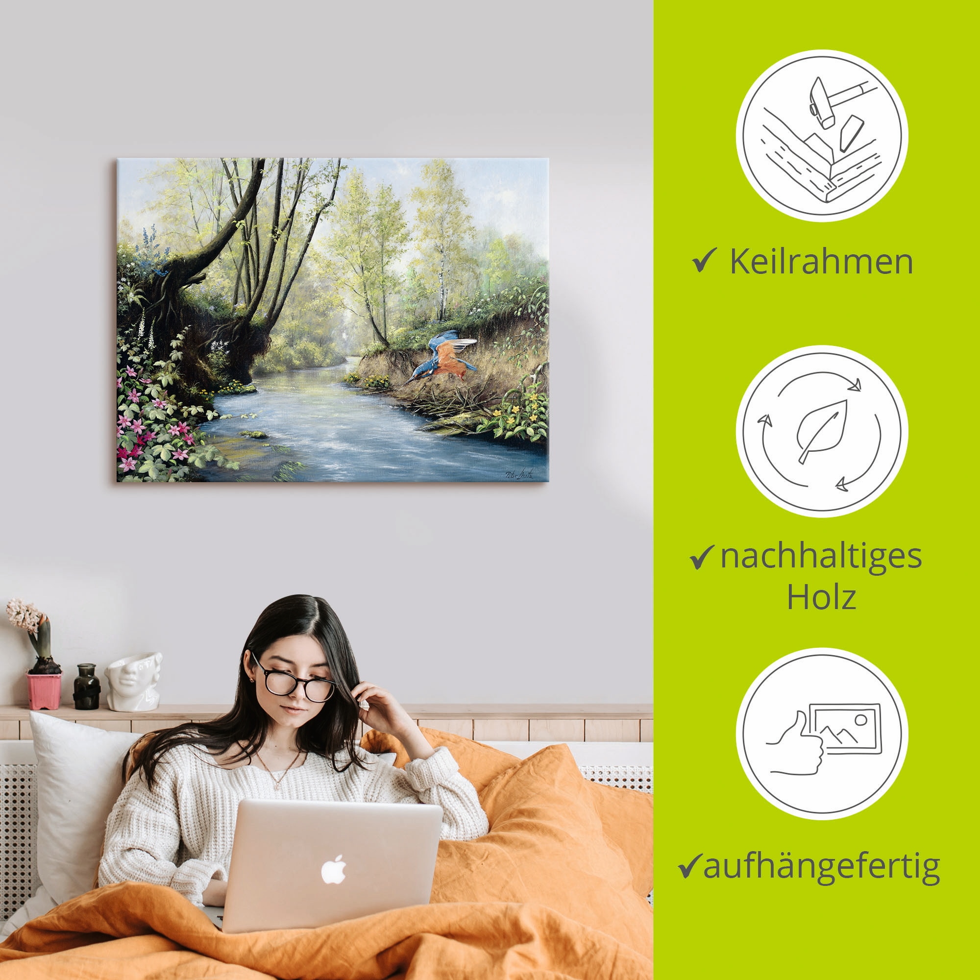 Artland Tableau sur toile »Eisvogel III« 1 cuis tlg. auf Holzrahmen gespannt