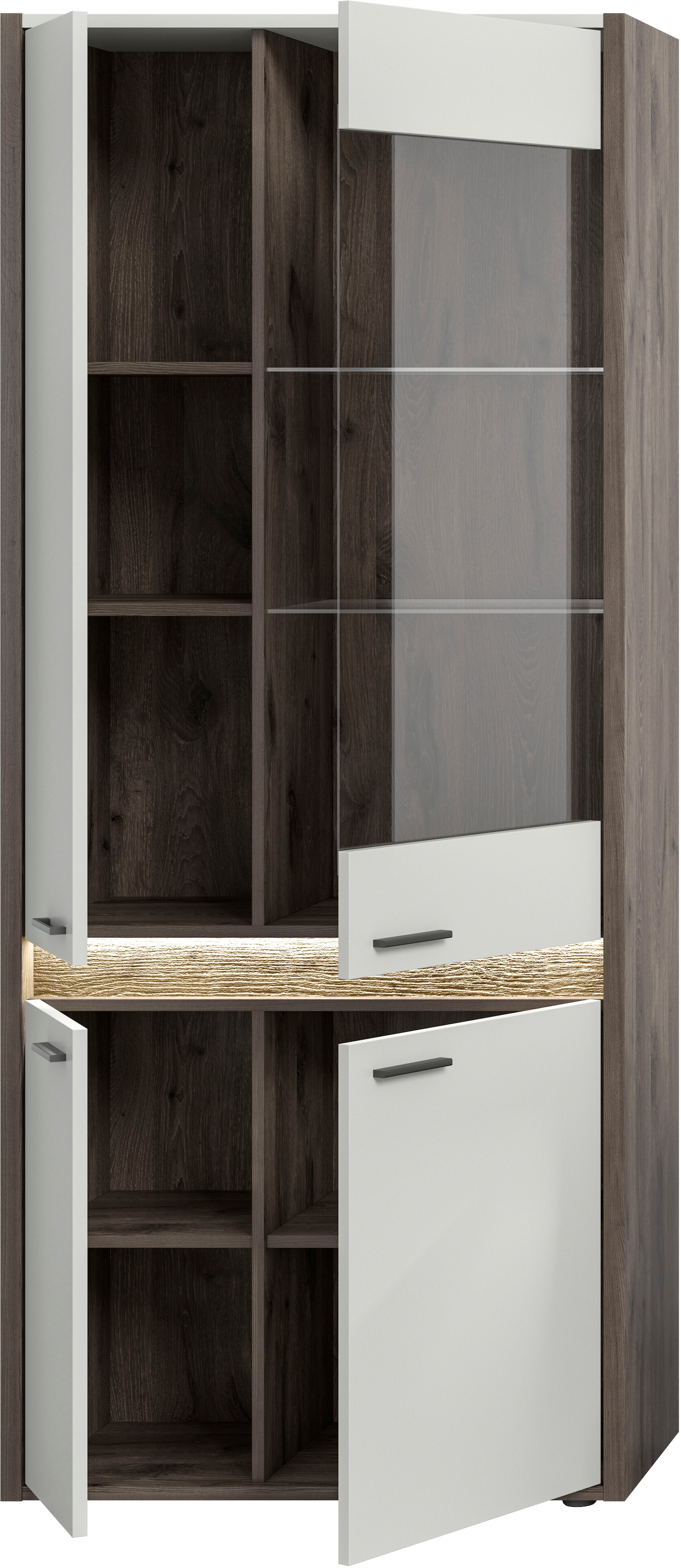 INOSIGN Vitrine »Treviso, Höhe 198 cm, inkl. Frontbeleuchtung, 4 Türen, 2 Glasböden« 4 Einlegeböden, Standvitrine, Glasvitrine, Vitrinenschränke