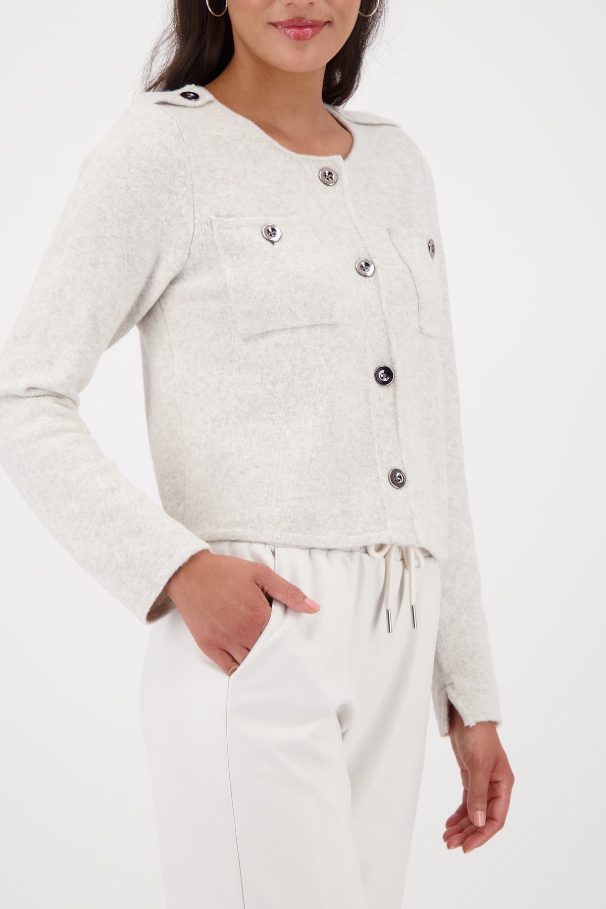 Monari Strickjacke »Jacke Strickjacke Tasche« Regular fit, mit Rundhalsausschnitt