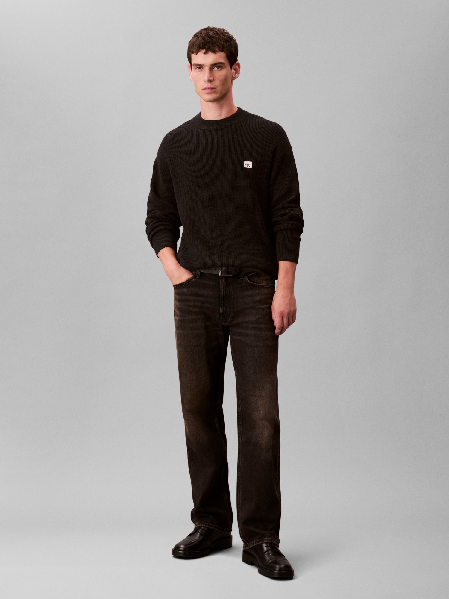 Calvin Klein Jeans Pull à col rond »LS EZ COTTON WAFFLE CRWNK SWTR 9« Rundhalsausschnitt, regular fit