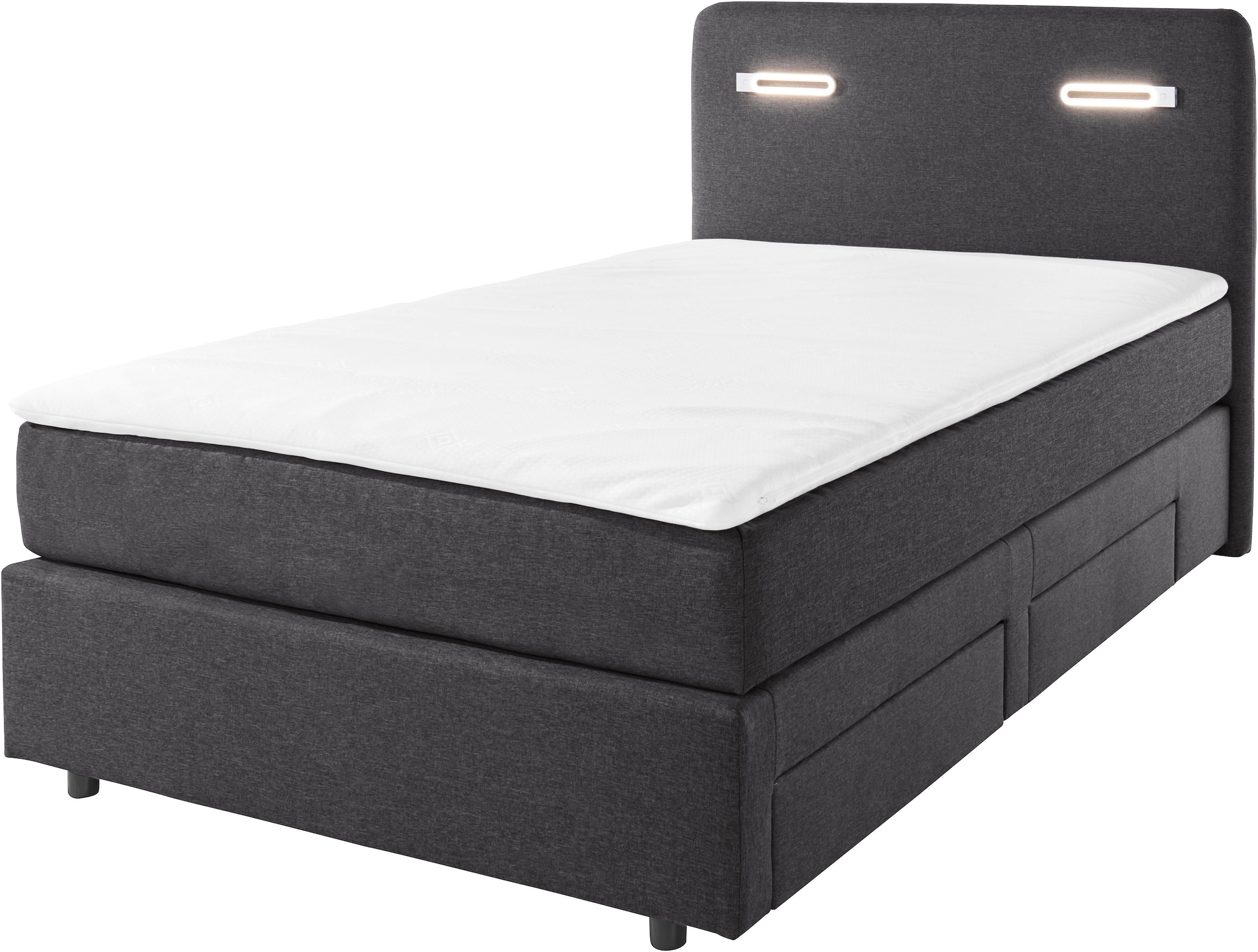 Home affaire Boxbett »Luan« Schubkästen, LED-Beleuchtung und Topper, in Breite 120 cm und 180 cm
