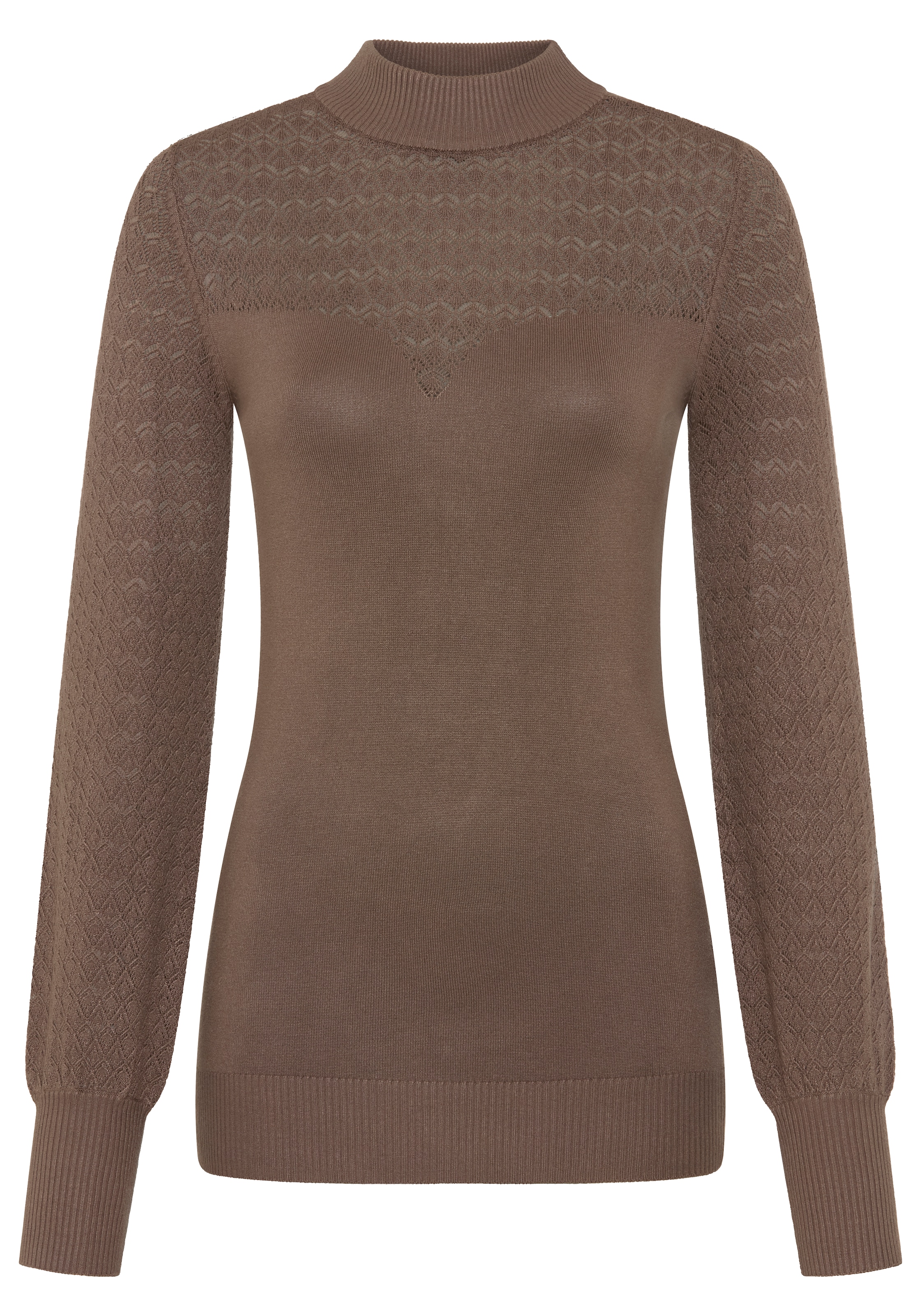 Melrose Pull à col montant avec tricot ajouré et manches volumineuses