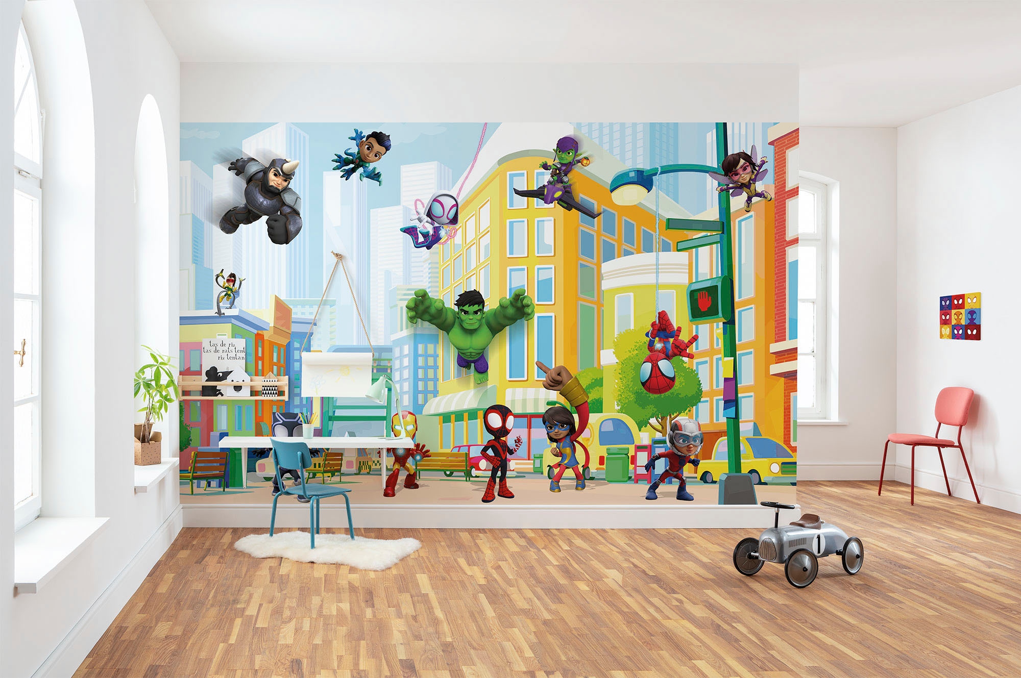 Image of Komar Fototapete "Digitaldruck Vlies - Spidey Sightseeing Tour with Friends" bedruckt glatt Kinderzimmer