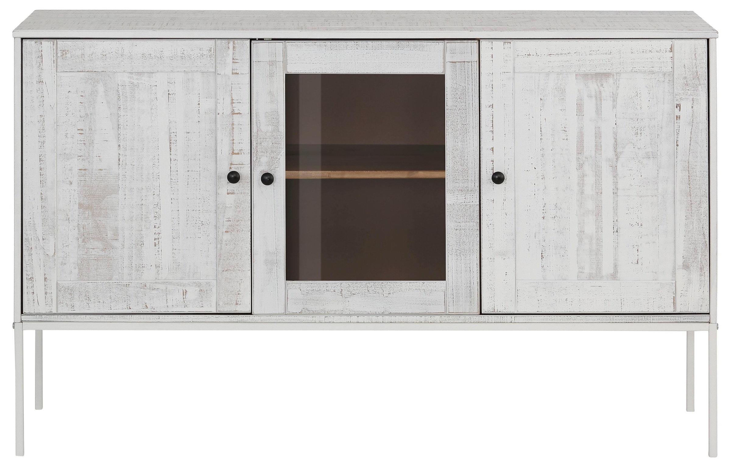 Home affaire Sideboard »Freya«, mit 2 Holztüren, Glastür, Metallgriffen, aus Massivholz, Breite 130 cm