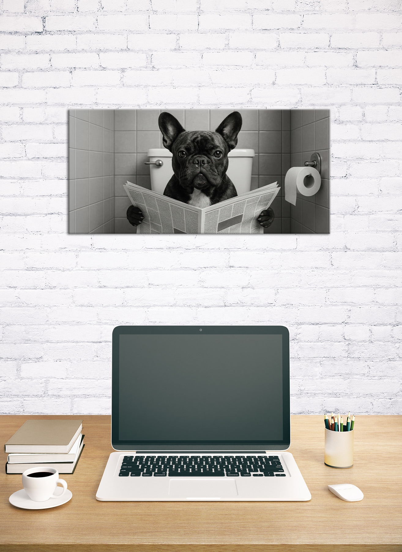 Bönninghoff Bild »Wandbild WC HUND 33x70 cm – Leinwandbild Keilrahmen Deko modern« Humor | Hundebilder auf Keilrahmen gespannt