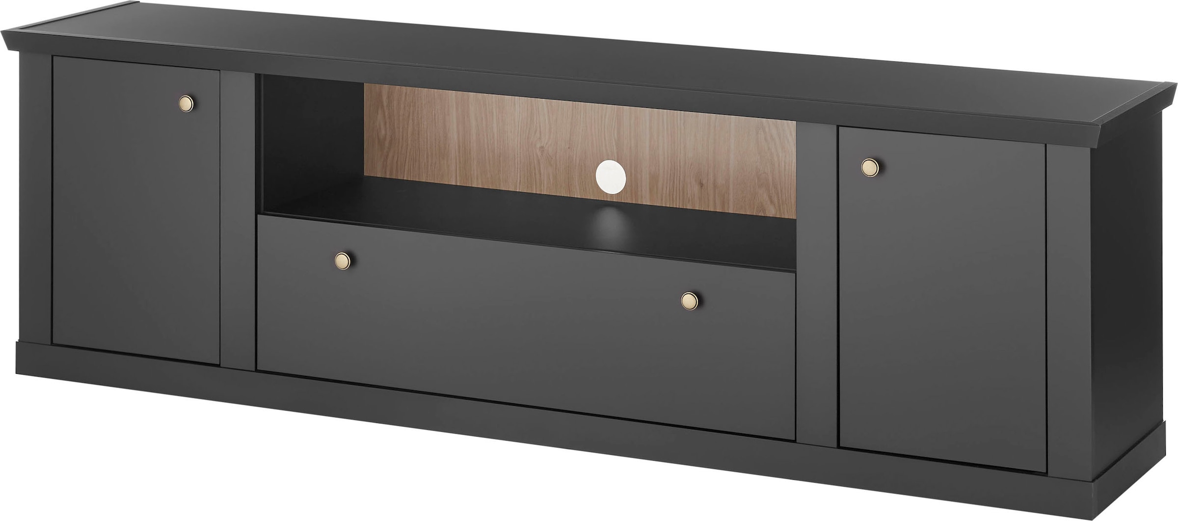 Home affaire Lowboard »Lincoln, moderner TV-Schrank, schwarze Kommode, TV-Unterschrank« edles Design, messingfarbene Knopfgriffe, in 2 Grössen verfügbar