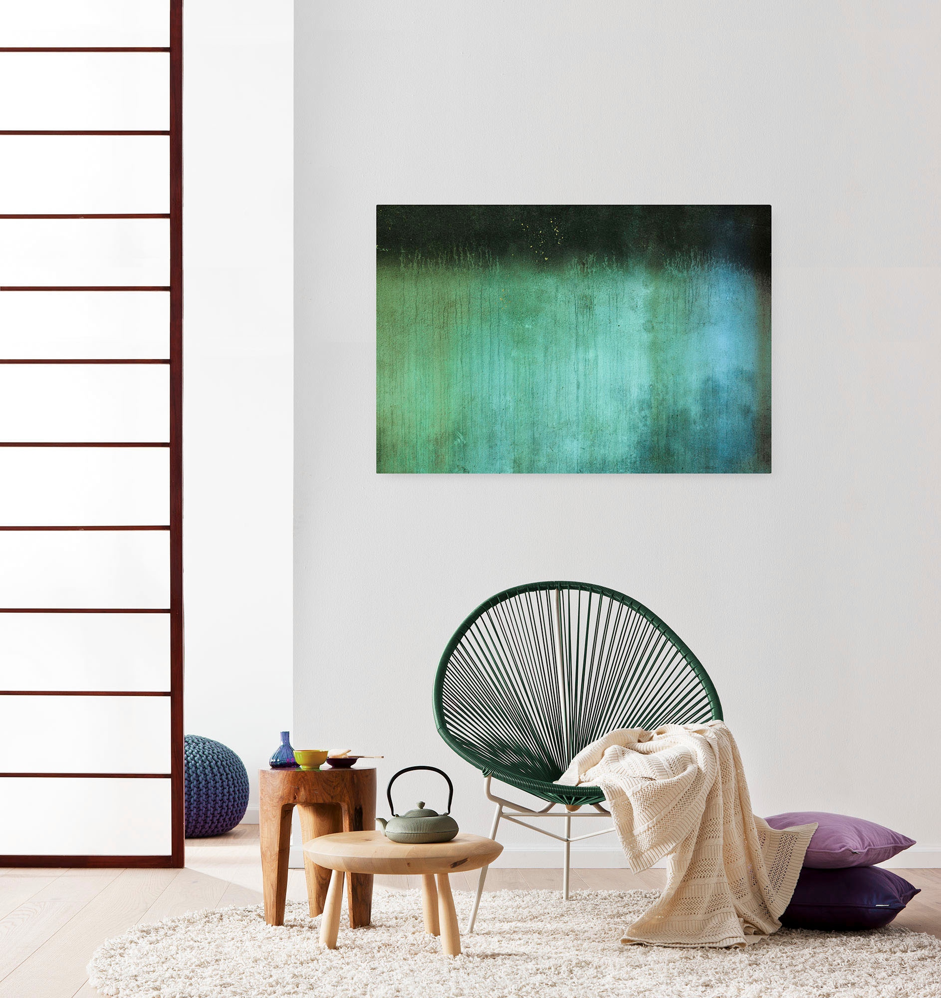Image of Komar Leinwandbild "Tapete XVI - Grösse 90 x 60 cm" Baum Berge Blumen Blätter Foto Jahreszeiten Landschaft Meer Natur Palmen Strand Packung, 1 Stk. tlg. Keilrahmenbild mi Echtholzrahmen