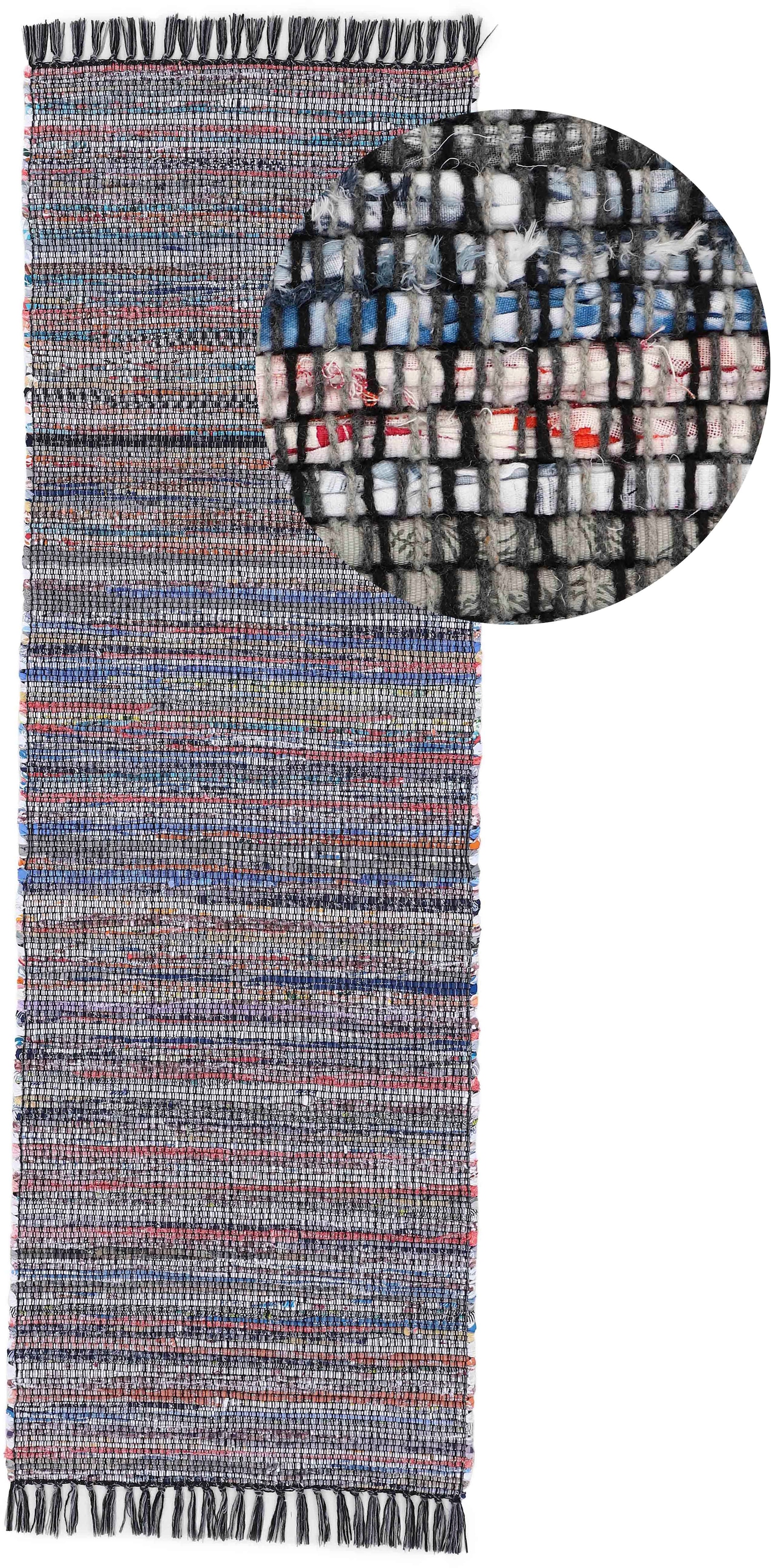 carpetfine Teppich »Kelim Chindi, Wendeteppich«, rechteckig, 6 mm Höhe, handgewebt, Fleckerlteppich mit Fransen, auch vielen in Läufergrössen