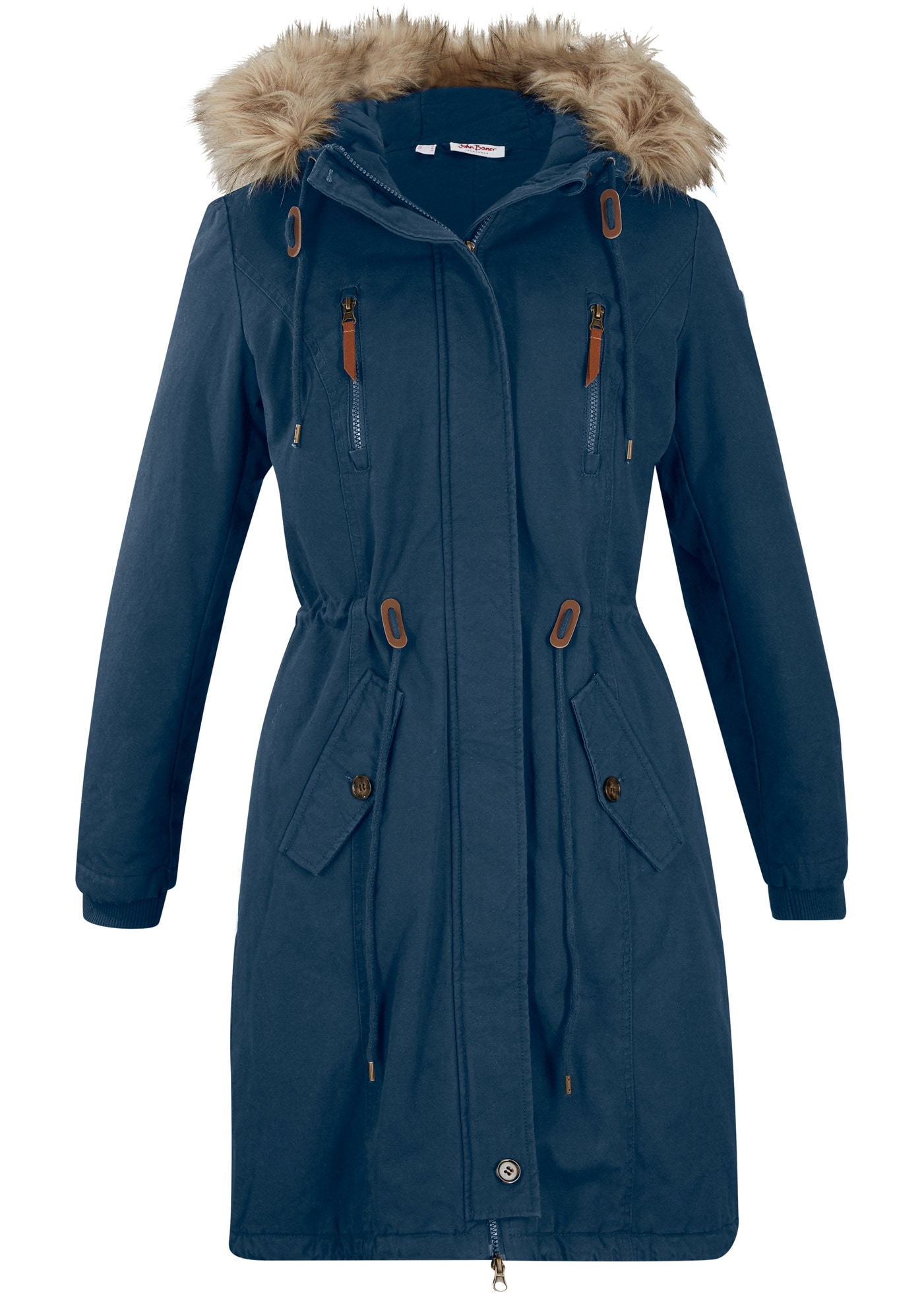 bonprix Parka mit Kapuze Regular Fit, mit Kapuze mit Fellimitat, mit Stehkragen