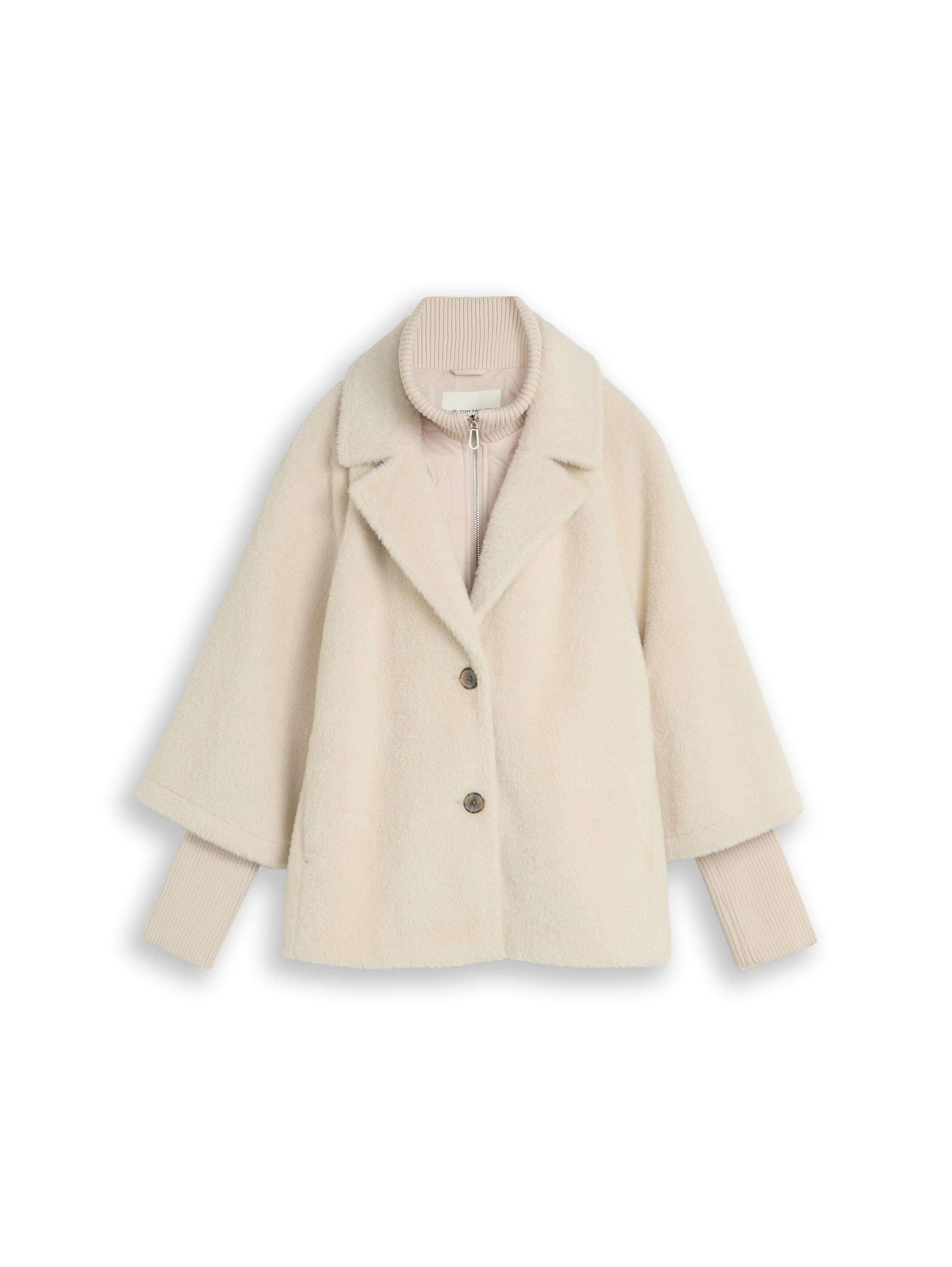 TOM TAILOR Fellimitatjacke »Regular« ohne Kapuze mit Reverskragen und Stehkragen-Inlay  und Knopfleiste