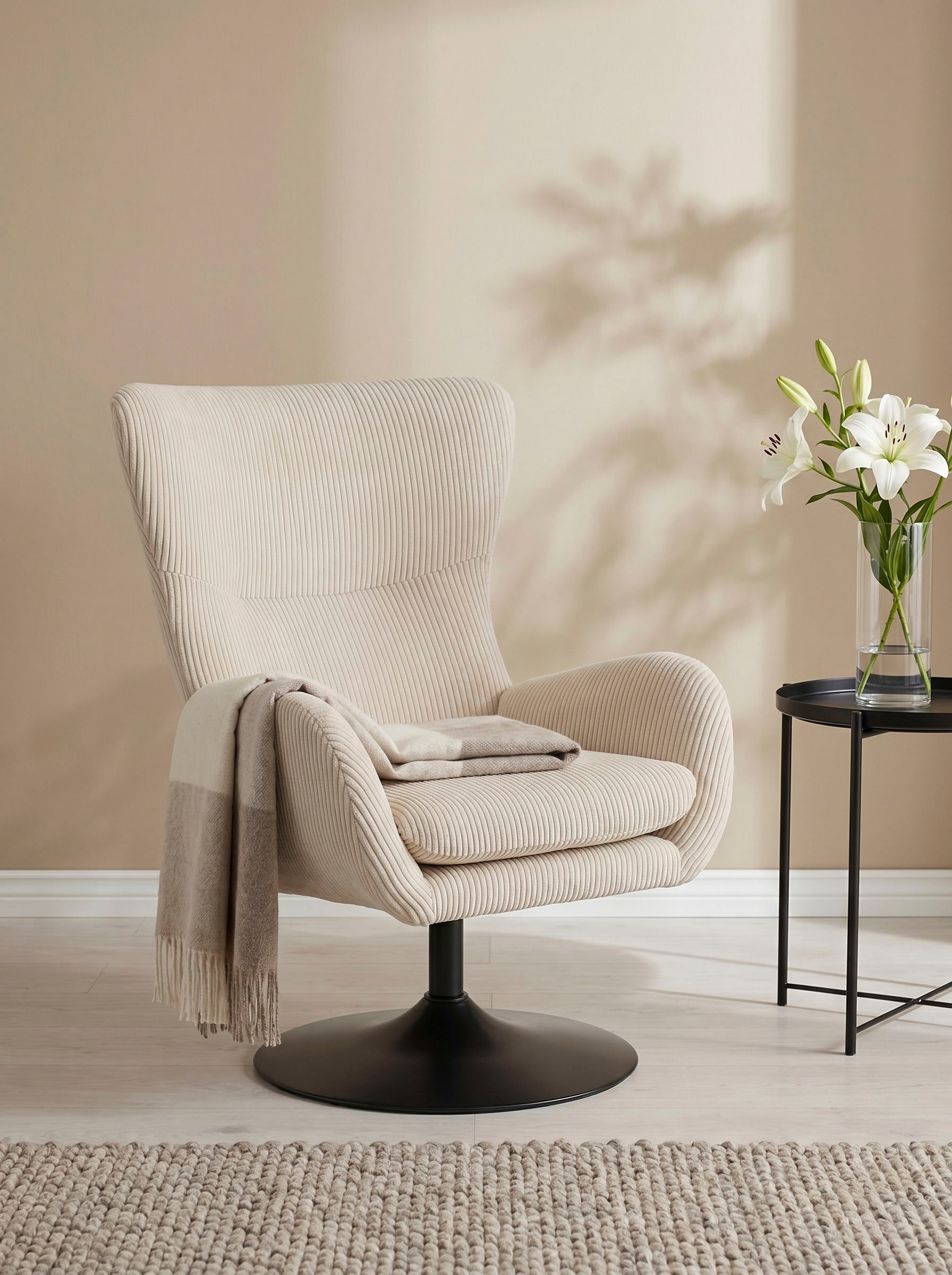 HELA Fauteuil lounge »SAMOS« 1 cuis tlg. fauteuil; pivotant; piètement trompette; microfibre large côtelé; accoudoirs
