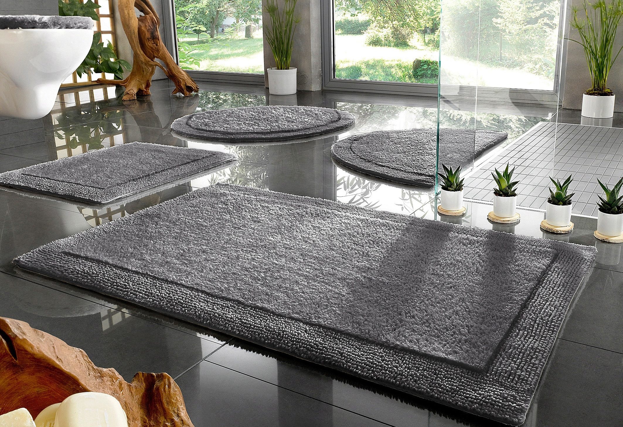 Image of GOODproduct Badematte "Kapra, Badvorleger, Badezimmer Teppich" Höhe 14 mm beidseitig nutzbar fussbodenheizungsgeeignet strapazierfähig mit Bordüre, Badteppich, Badematte, Baumwolle