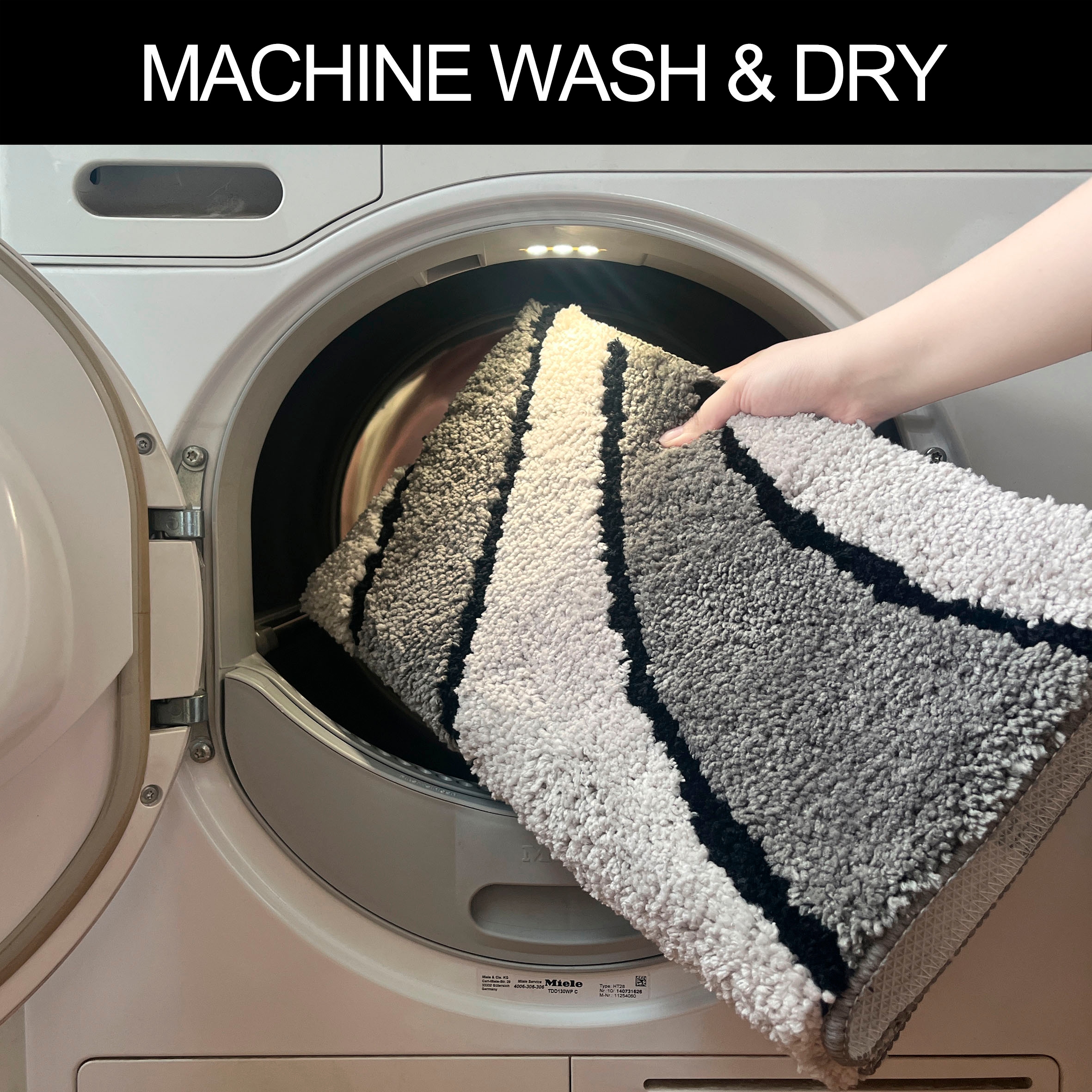 my home Badematte »Anna, Badvorleger, Badezimmer Teppich«, rutschhemmend beschichtet, fussbodenheizungsgeeignet-schnell trocknend, Badteppich, Hoch Tief Effekt, Modern, Weich, Wellen