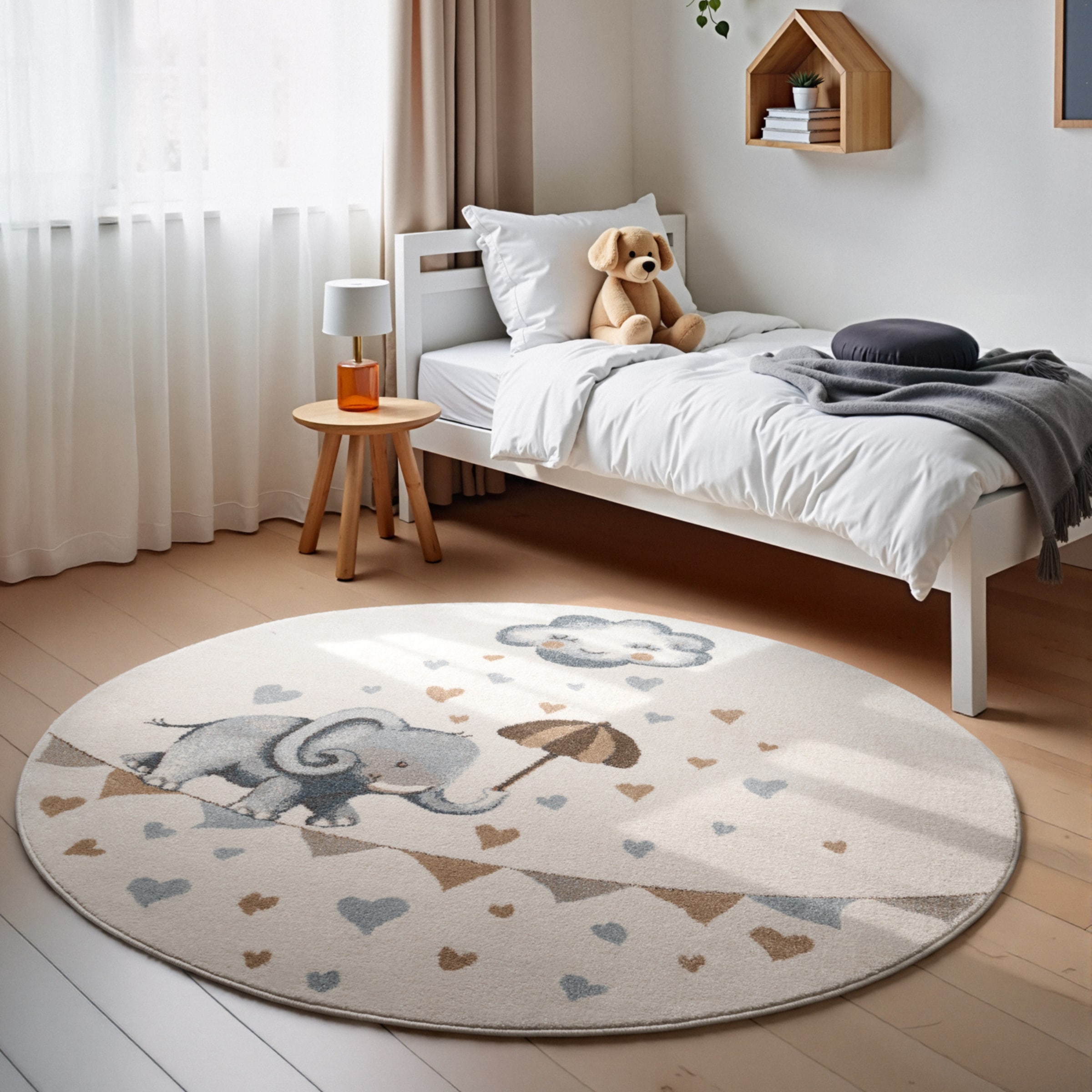 Image of Villeroy & Boch Kinderteppich "Walk like an Elephant Rainy" rund 9 mm Höhe Spielteppich weich, Kinderzimmer, Boho Kids Spielunterlage, Tieremotiv