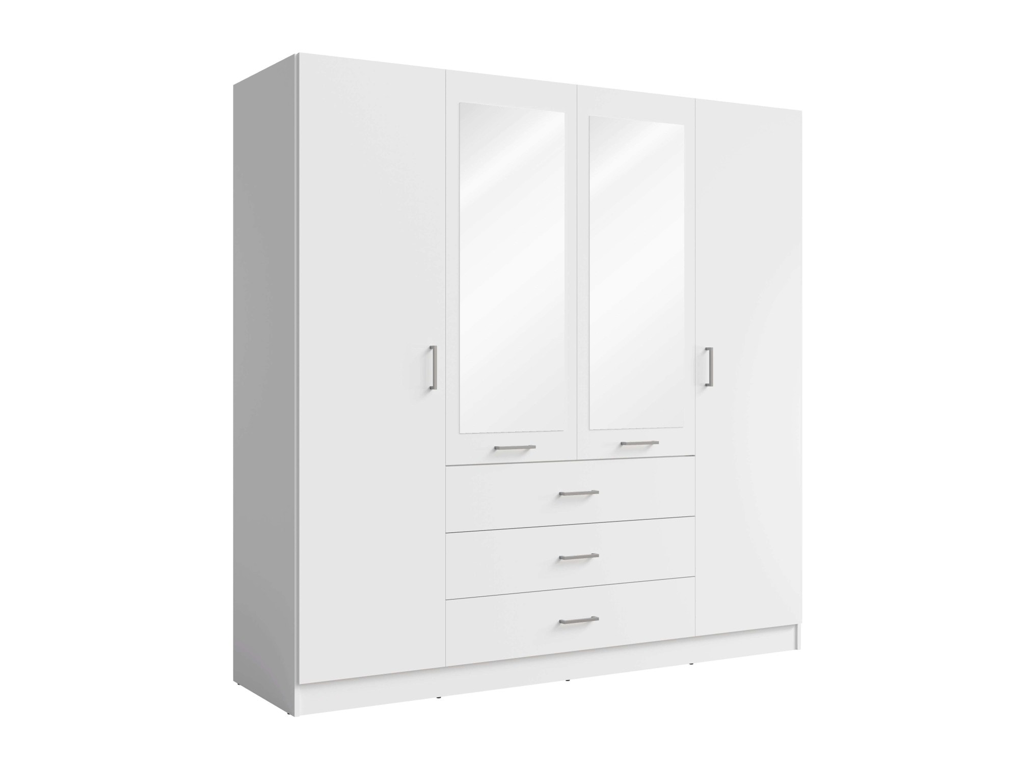 Home affaire Kleiderschrank »KOS Garderobe mit 3 Schubladen, Kleiderstange, 8 Einlegeböden, Spiegel«, Wäscheschrank mit 4 Drehtüren, silberfarben Griffen, Masse B/H/T 200/200/58cm