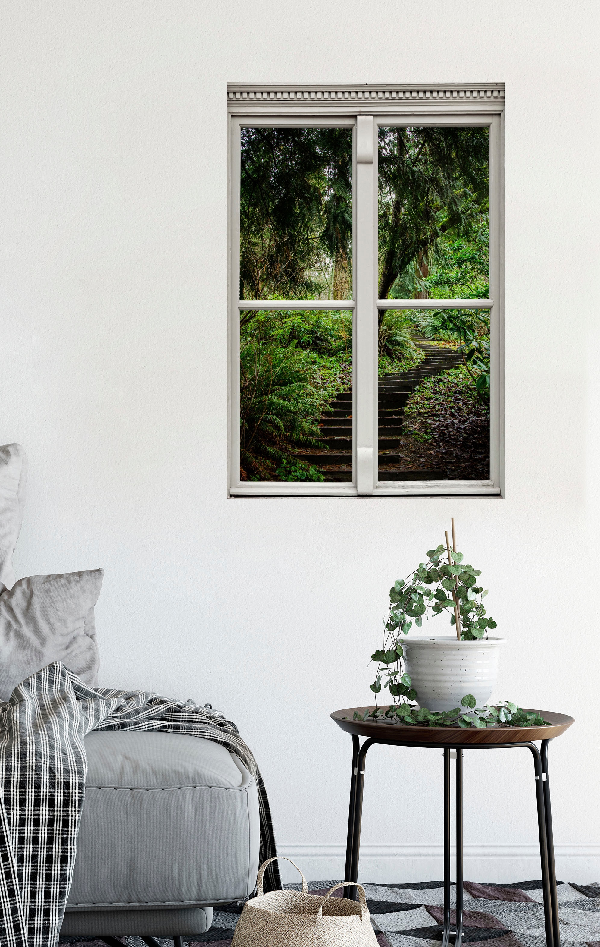 queence Wandsticker »Treppe im Wald«, Wandsticker, Wandbild, selbstklebend, 3D, Fenster