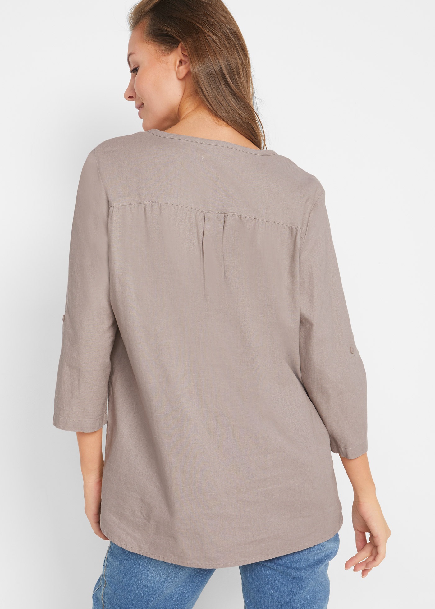 bonprix Langarmbluse »Bluse mit Leinen, 3/4 Arm« Regular Fit, für den Alltag, aus Leinen und Baumwolle