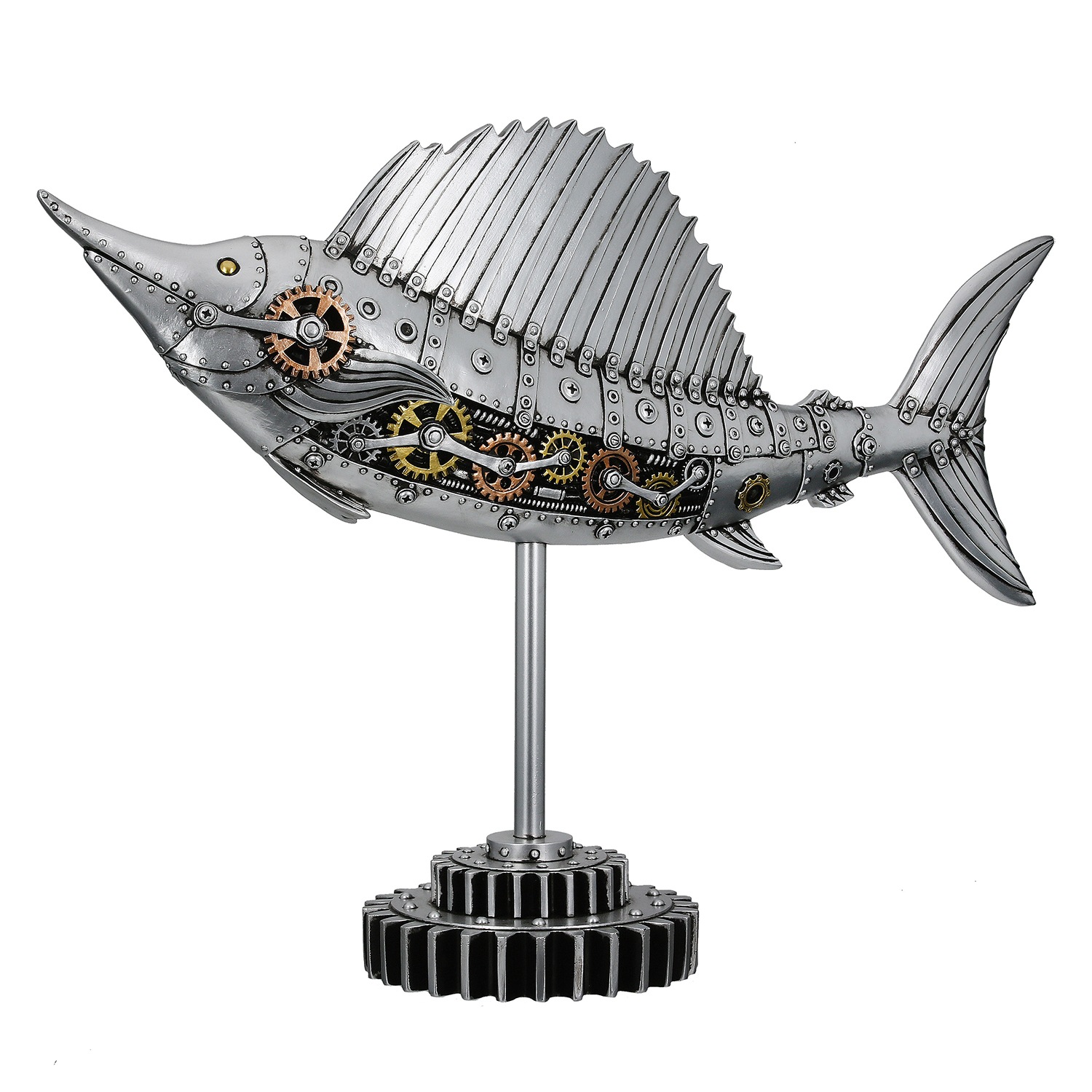 Image of GILDE Tierfigur "Figur Schwertfisch Steampunk Sailfish silberfarben H. 36 cm"