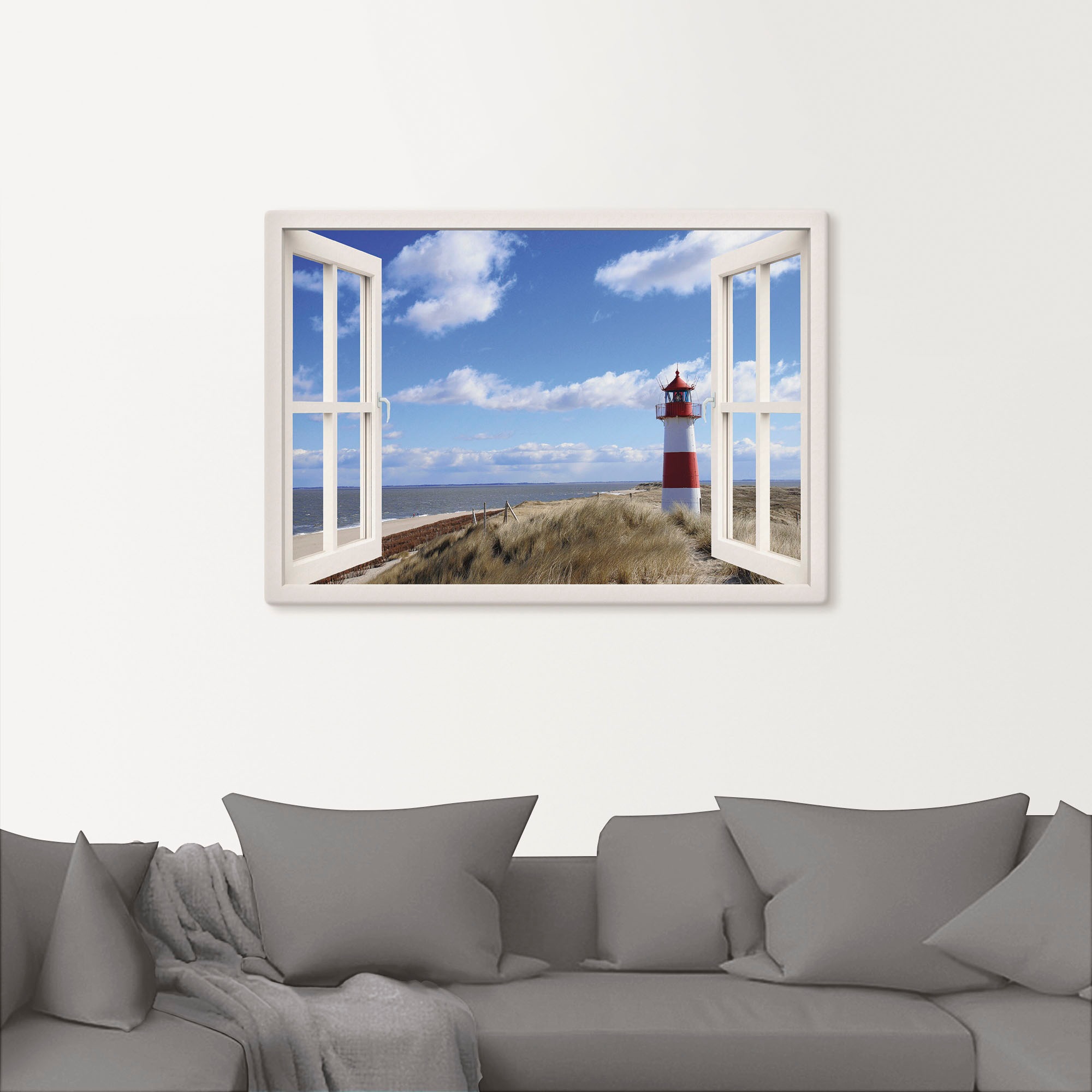 Artland Wandbild »Fensterblick - Leuchtturm Sylt«, Fensterblick, (1 St.), als Leinwandbild, Poster, Wandaufkleber in verschied. Grössen