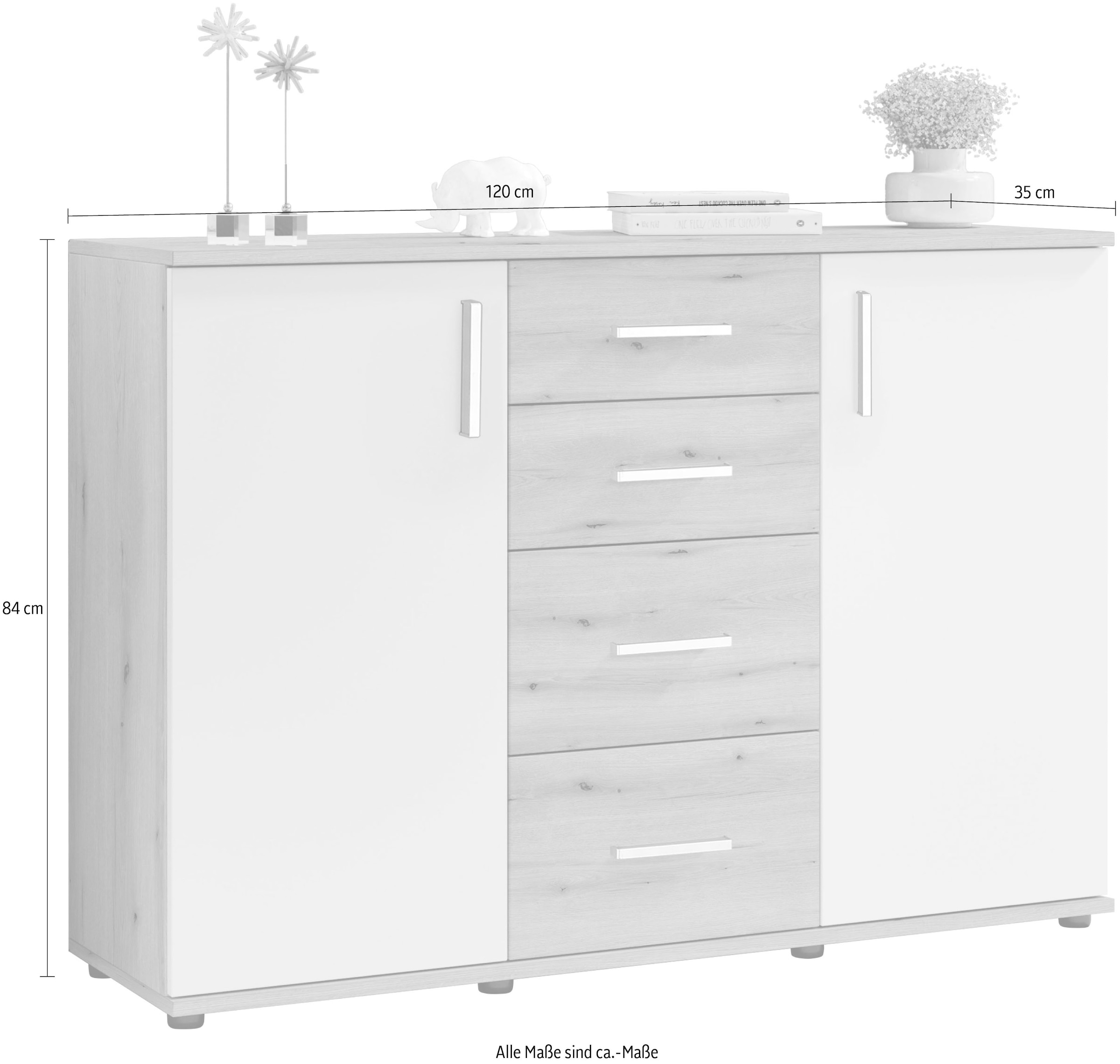 HBZ Kommode »BC-Drift-2, Sideboard Stellmass 120x84x35 cm« 1 Stk. tlg. Sideboard mit 2 Türen, 4 Schubkästen, 2 Einlegeböden