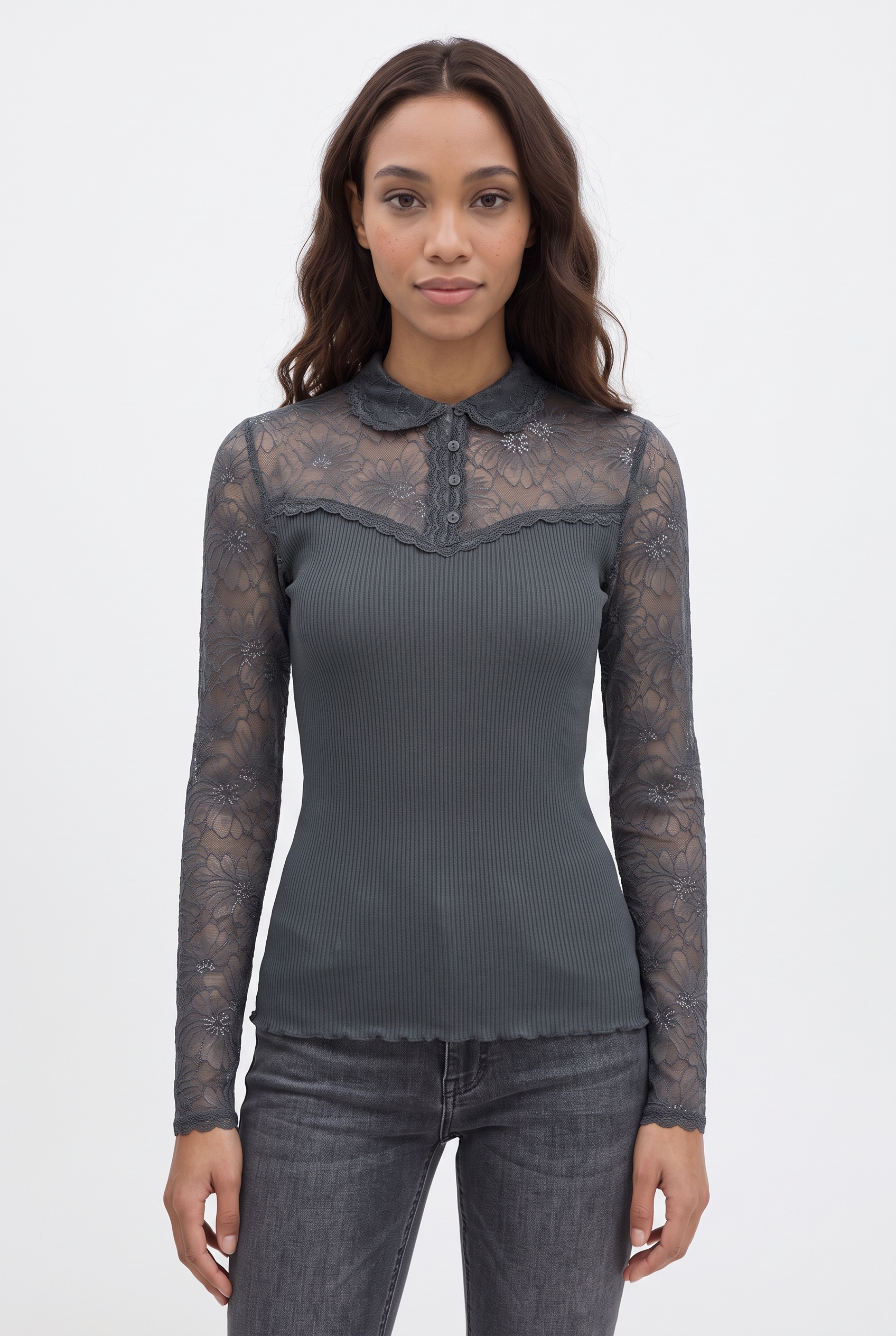 Image of rosemunde Langarmshirt "Beatha lace shirt" Langarm, mit Polokragen und Knöpfen, mit Spitze, Seidenmix