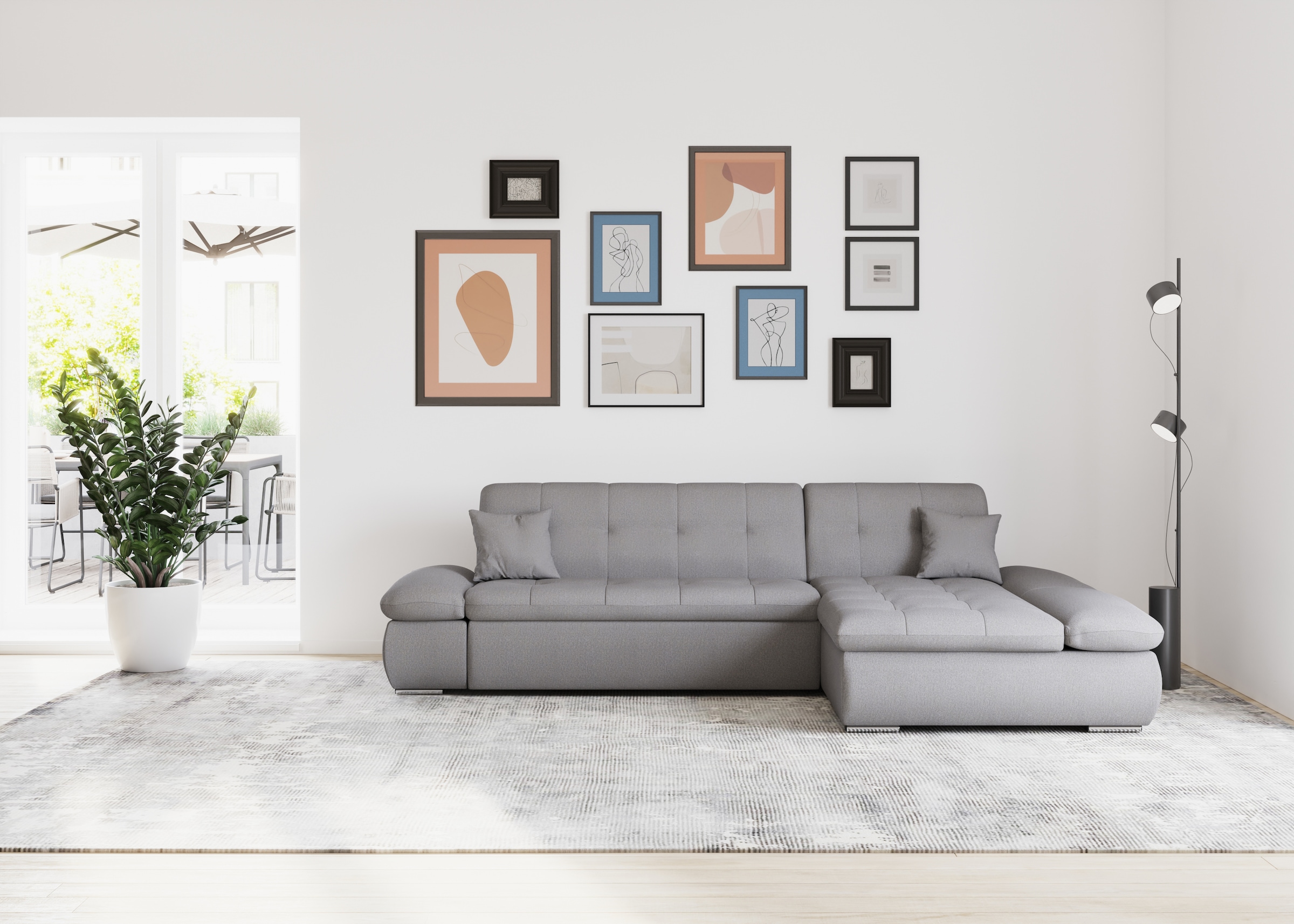 Image of DOMO collection Ecksofa "MORIC 300x172 cm, XXL-Sofa mit viel Platz, L-Form, auch in Cord" wahlweise mit Bettfunktion und Armteilverstellung, dunkelgrau