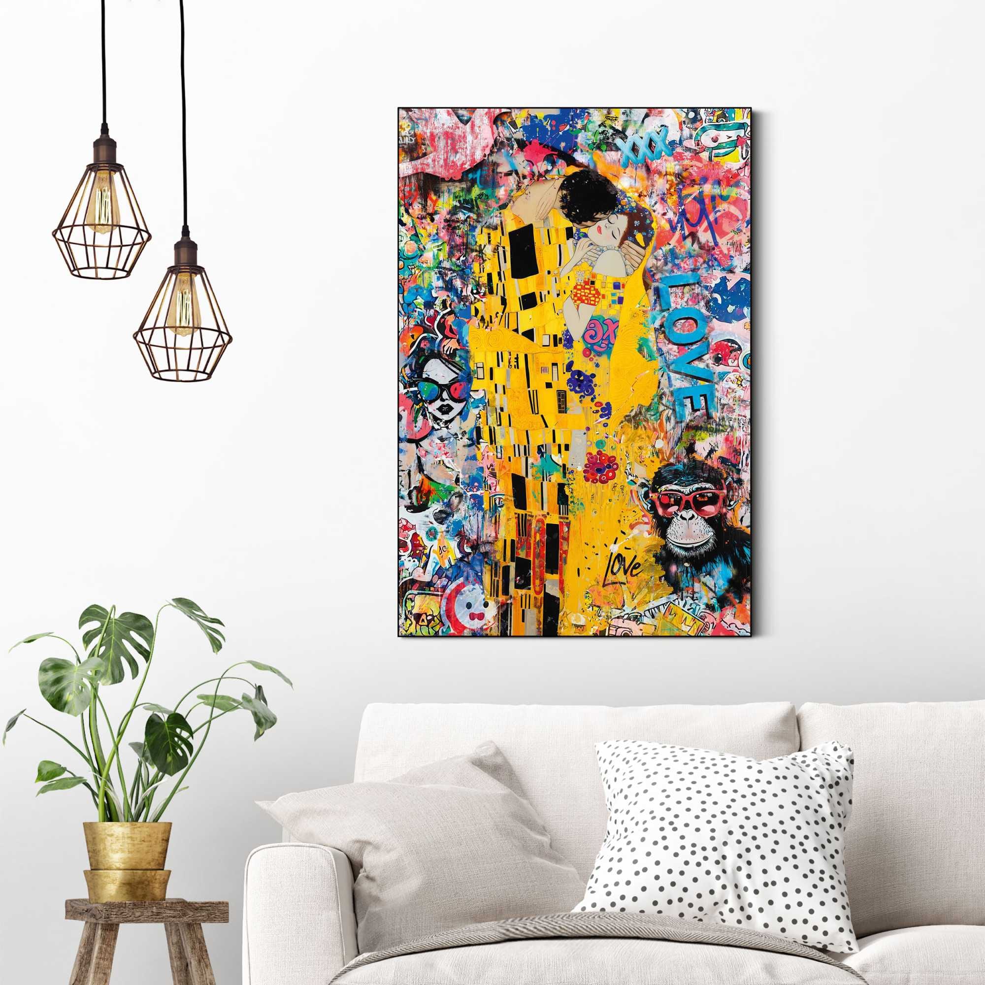 Reinders! Wandbild »The Modern Kiss« Wohnzimmer - Graffiti - Klimt - Street Art - Gelb - MDF - Street Art