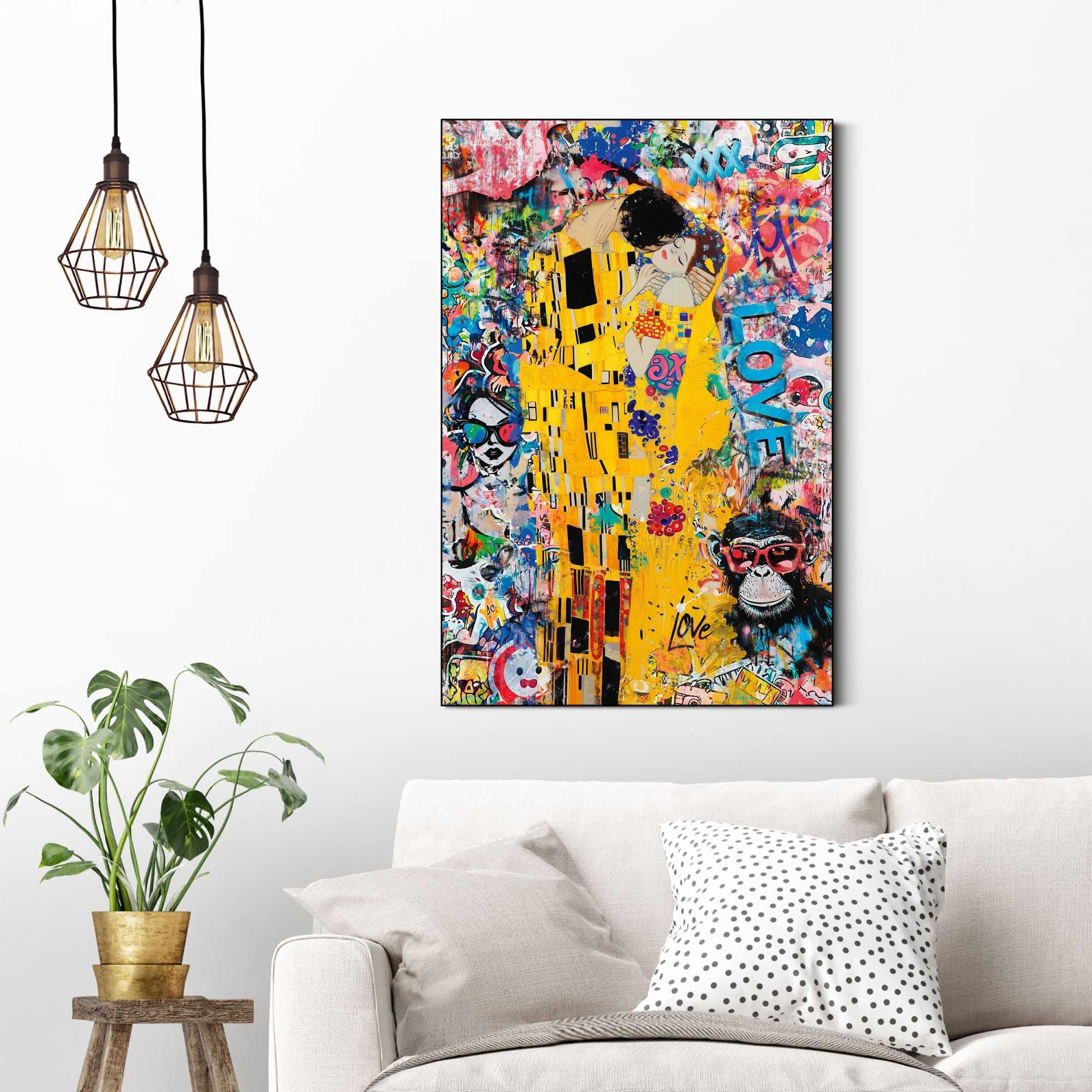Reinders Wandbild "The Modern Kiss" Wohnzimmer - Graffiti - Klimt - Street Art - Gelb - MDF - Street Art