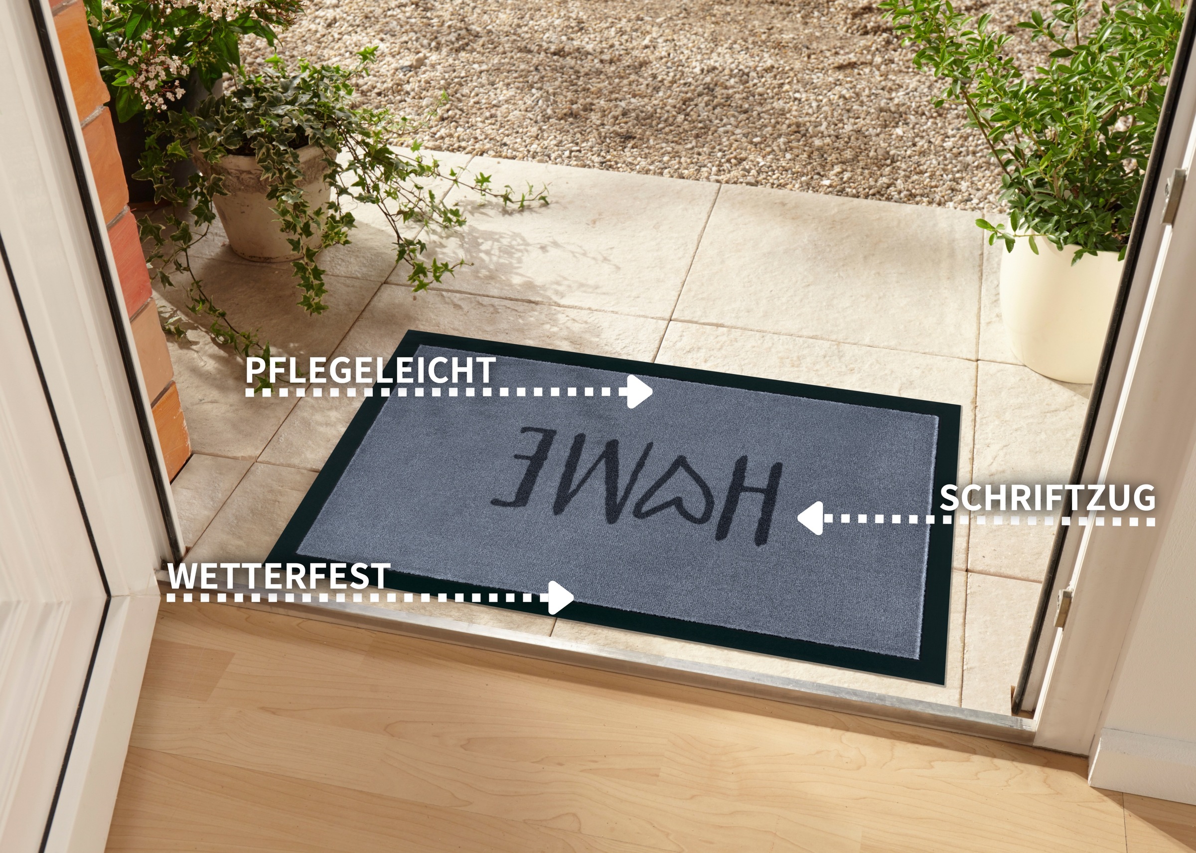 my home Fussmatte »Magne«, rechteckig, 5 mm Höhe, Schmutzfangmatte, Türmatte, In- und Outdoor, Schrift, Läufer, waschbar