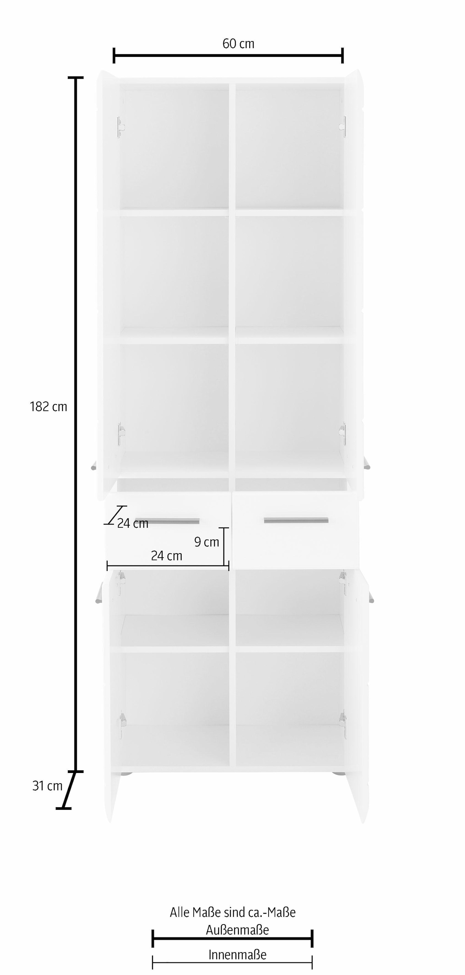 welltime Hochschrank »Sovana« Breiter Badezimmerschrank mit 2 Schubladen und 12 Fächern