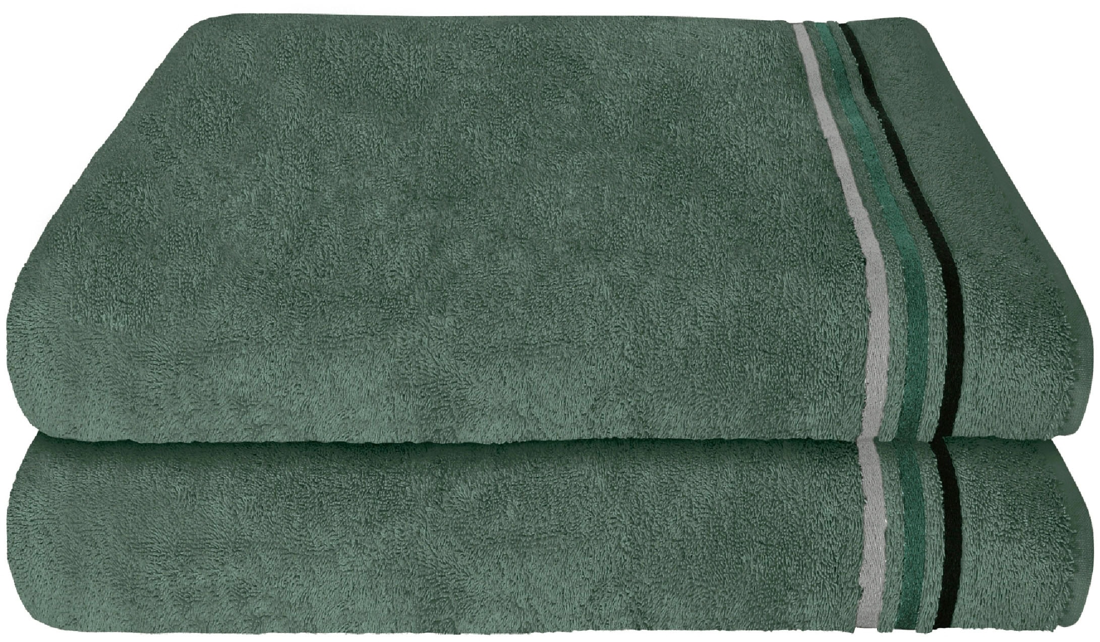 Schiesser Duschtücher »Skyline Color aus 100 % Baumwolle mit eleganter Streifenbordüre«, (Set, 2 St.), MADE IN GREEN by OEKO-TEX®