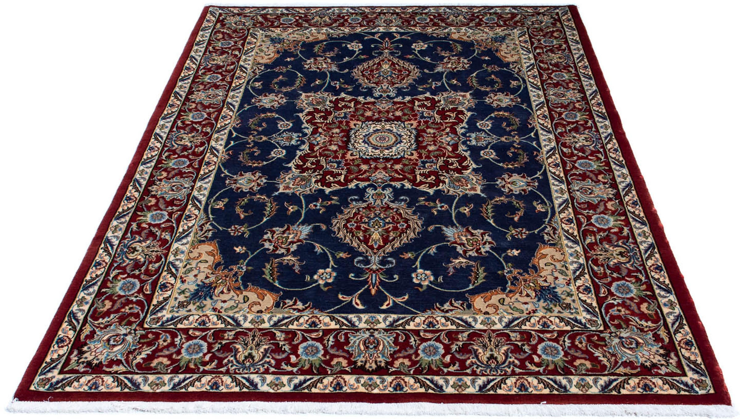Image of morgenland Orientteppich »Perser - Ghom - 193 x 133 cm - dunkelblau«, rechteckig, 10 mm Höhe, Wohnzimmer, Handgeknüpft, Einzelstück mit Zertifikat bei Ackermann Versand Schweiz