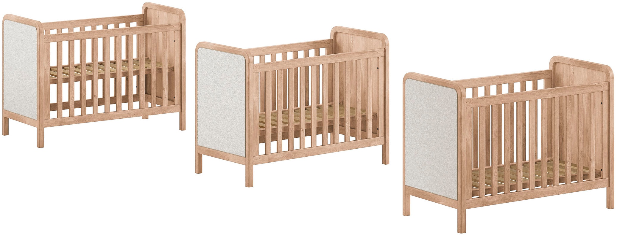 Vipack Babybett »Woods in klassiver Optik, wahlweise mit Rattan- oder Bouclé Optik« Eichenholz mit natürlichem Rattan oder Bouclé an Kopf- und Fussteil