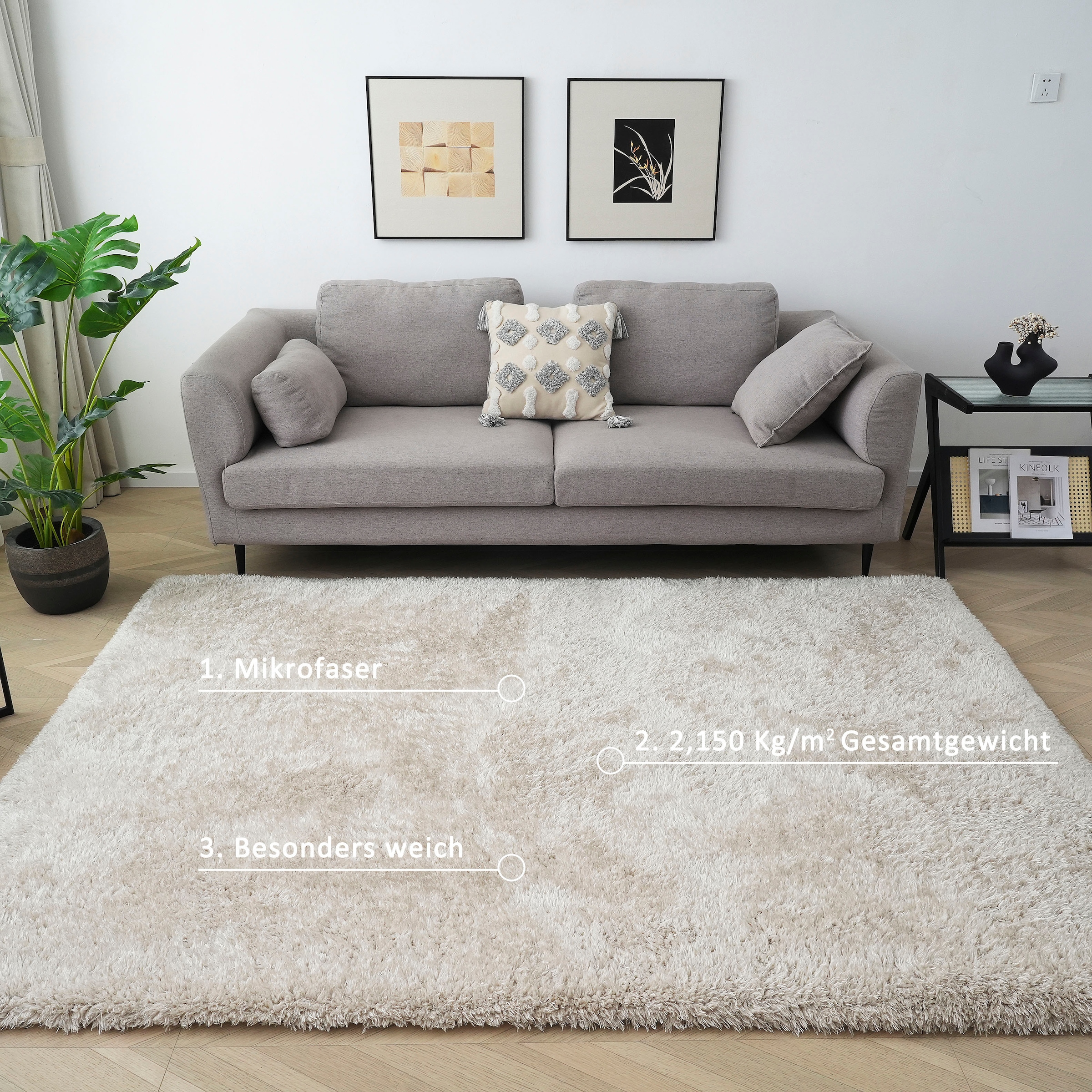 my home Hochflor-Teppich »Micro Shaggy, aus weicher Mikrofaser«, rechteckig, 53 mm Höhe, weich, flauschig, Uni-Farben, Wohnzimmer, Schlafzimmer, Kinderzimmer