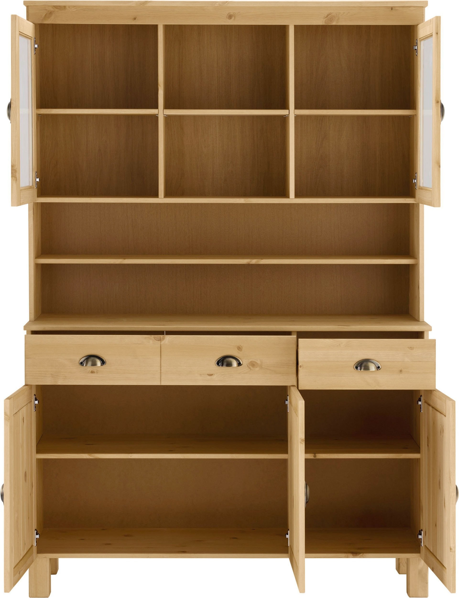 Home affaire Buffet de cuisine »Oslo« 125 cm de large, en pin massif, avec 2 portes vitrées, poignées en métal