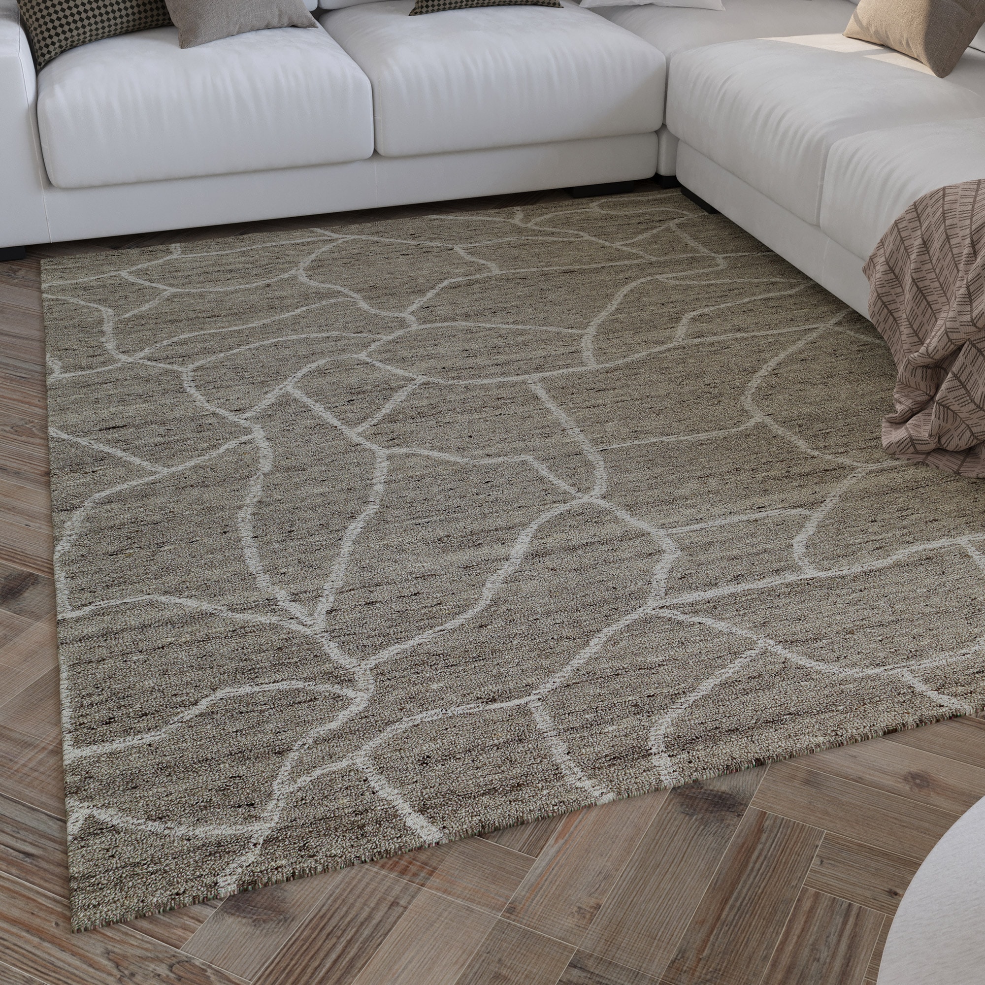 Image of Wecon home Wollteppich "Hamptons FORTYONE" rechteckig 15 mm Höhe Läufer, Schurwolle, Kurzflor, Wohnzimmer, elegant, robust, Stein