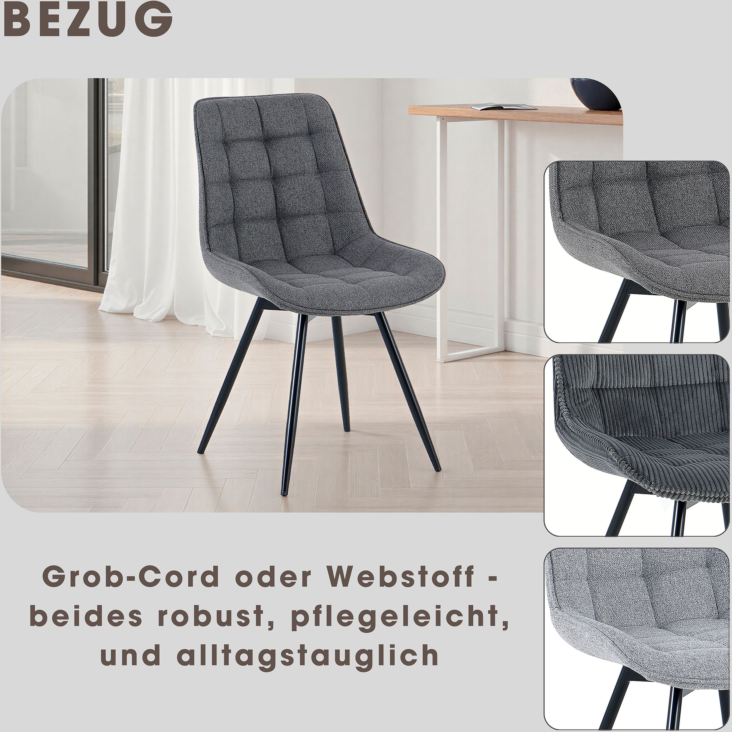 GOODproduct Esszimmerstuhl »Catania« (Set) 2 Stk.bequemer Stuhl, 360 Grad drehbar in verschiedenen Stoffen und Farben.