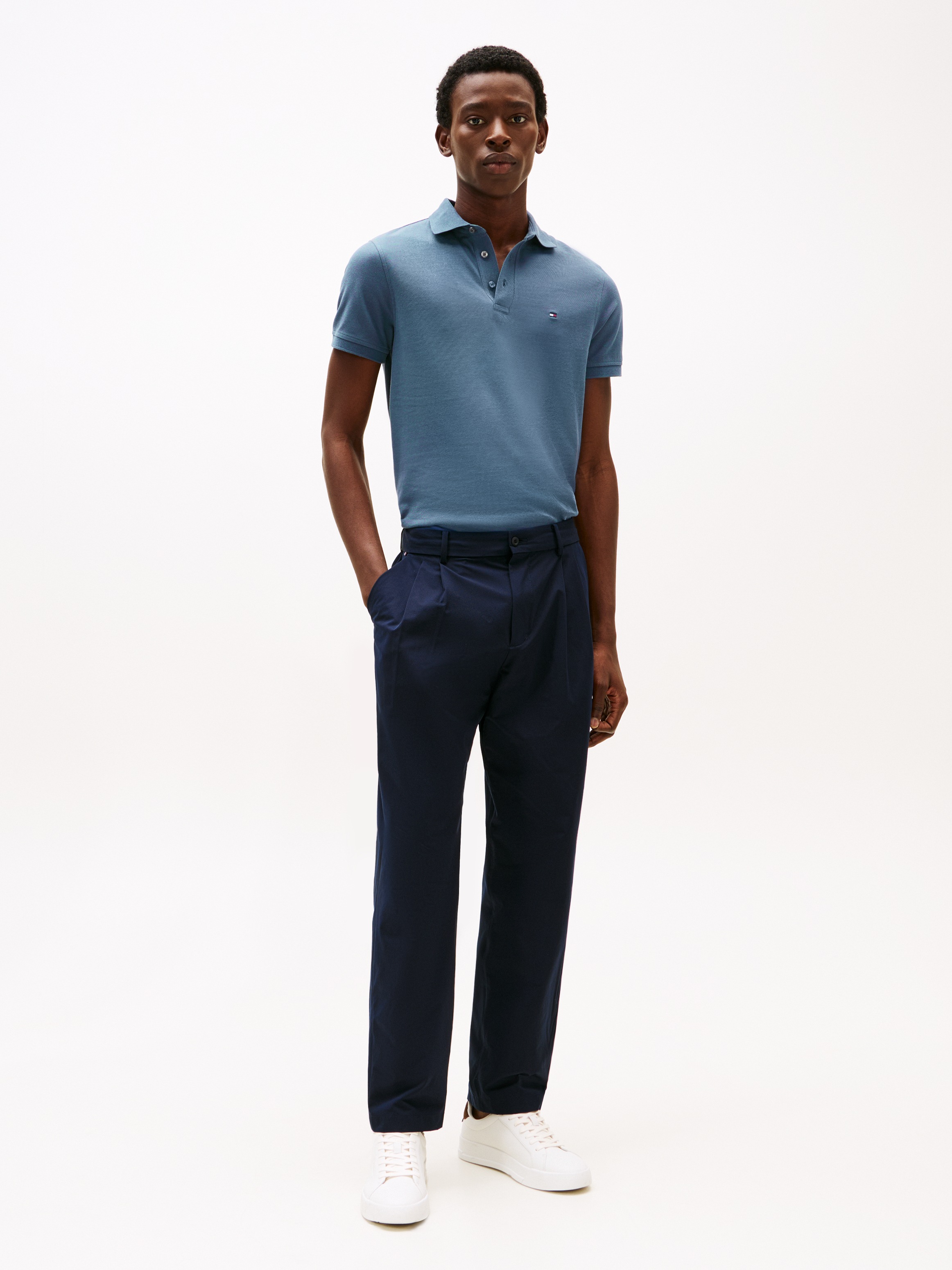 Tommy Hilfiger Poloshirt »1985 SLIM POLO mit Piqué-Struktur und Stickerei«, meliert, casual, slim fit, Baumwollmix, Polokragen