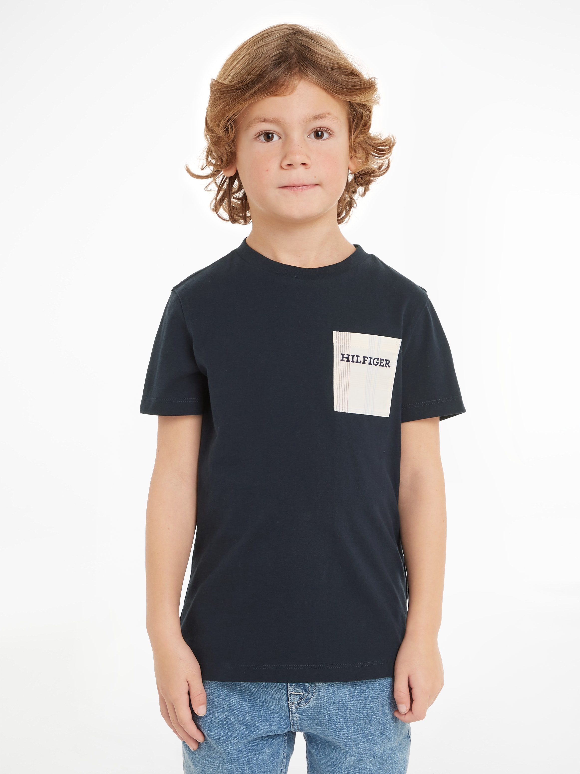 Kurzarmshirt »CHECK POCKET REGULAR TEE SS«, Kinder bis 16 Jahre mit Logoprägung