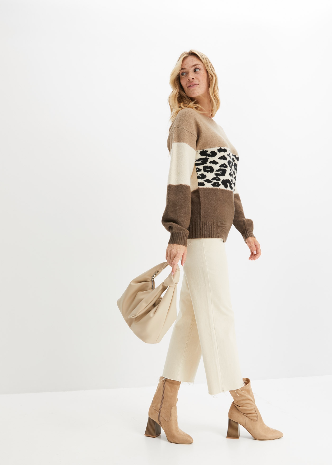 bonprix Strickpullover »Oversize-Pullover« mit gemustertem Design, mit Glitzergarn Details, Materialmix