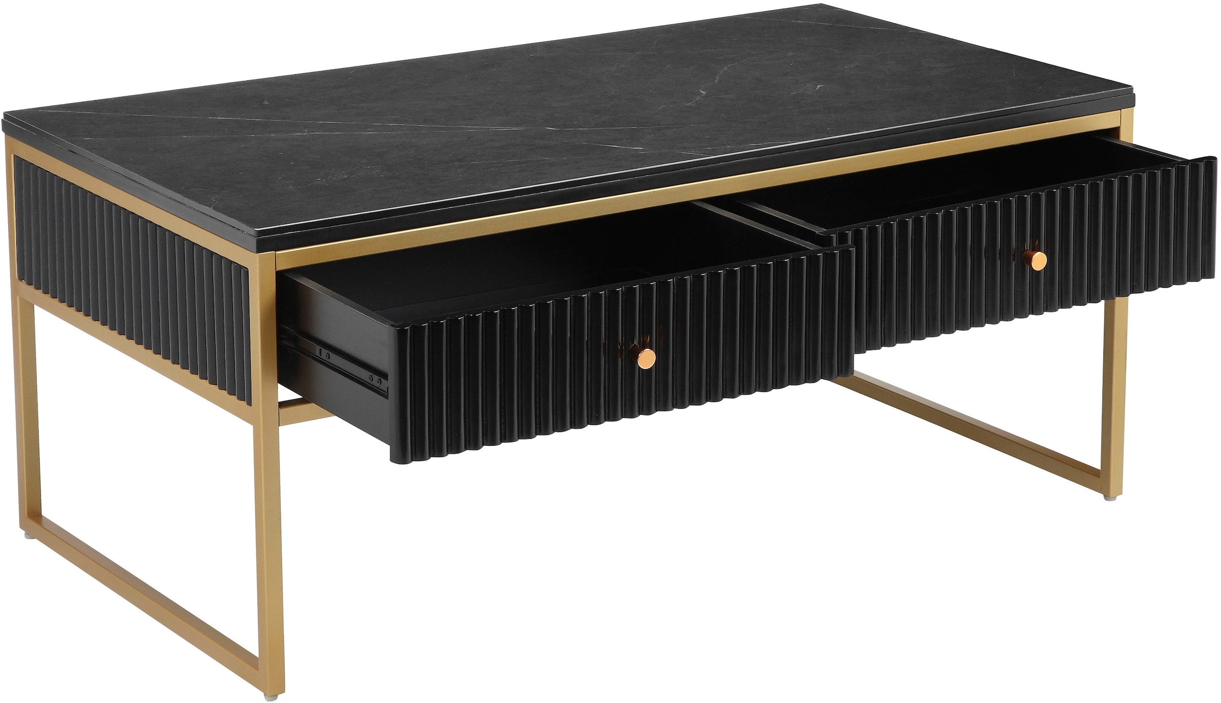 Leonique Table basse »Fleuriss« Keramikplatte, goldenen Beinen, FSC-zertifiziertem Holz, Breite 110 cm