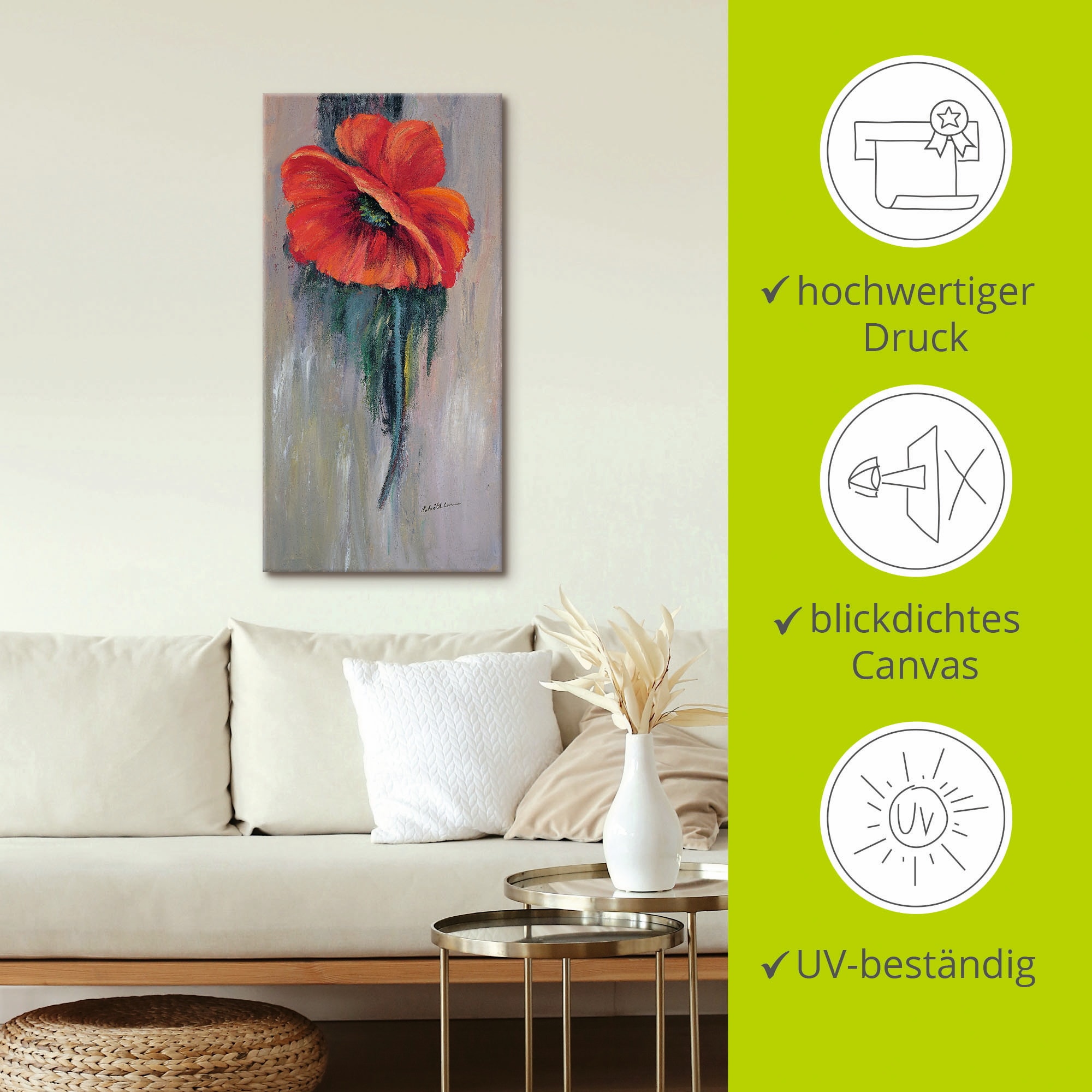 Artland Leinwandbild »Roter Mohn III«, Blumen, (1 St.), auf Keilrahmen gespannt
